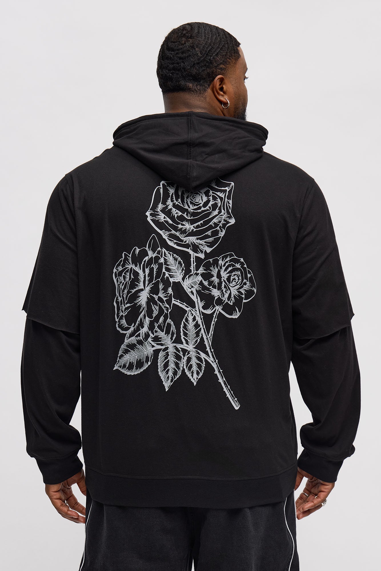Graphic Hooded Twofer Shirt - Black