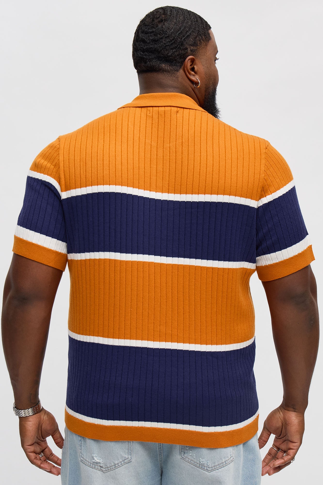 Belmont Ribbed Polo Shirt - Orange/combo