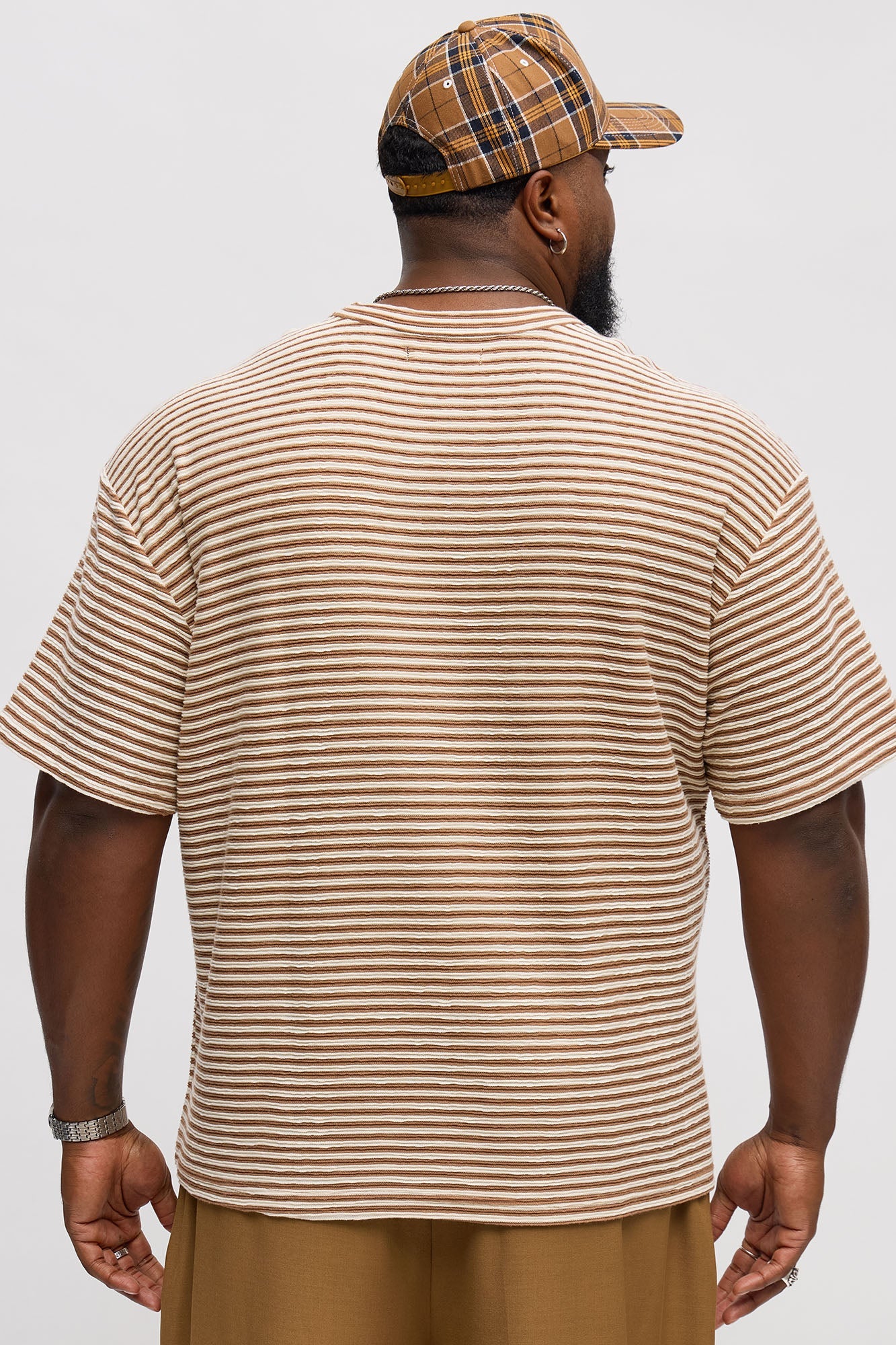 Rib Textured Stripe Relaxed Tee - Brown Combo