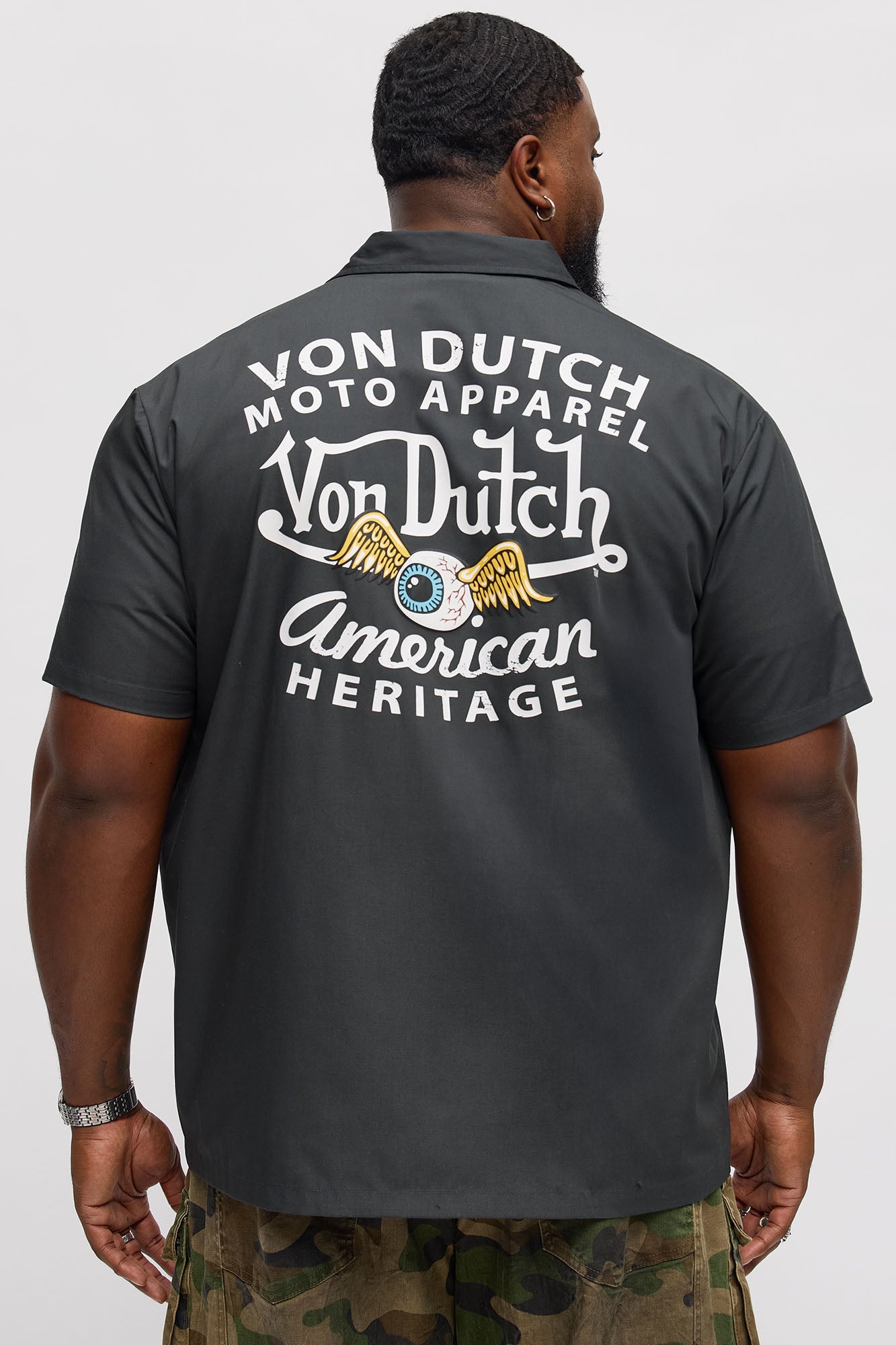 Cropped Von Dutch Moto Apparel Button Up Shirt - Black