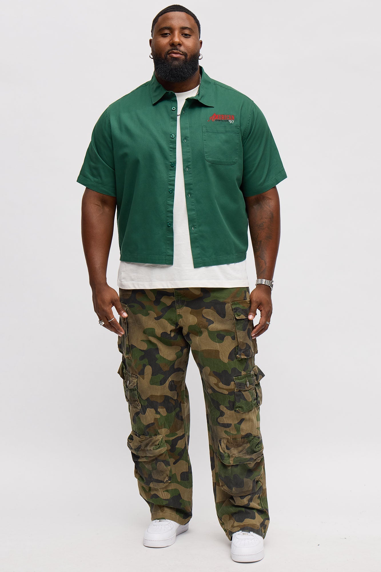 Cropped American Sports Club Mechanic Button Up Shirt - Green