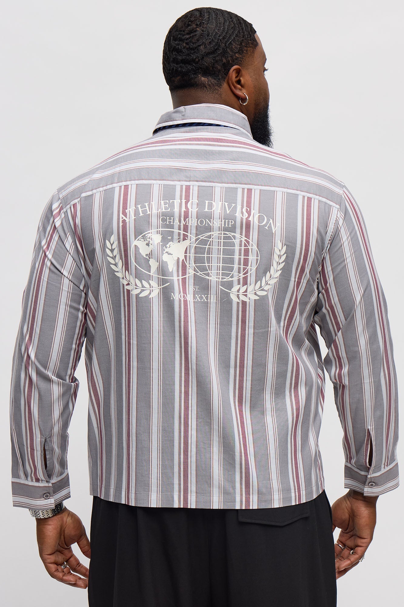 Athletic Division Long Sleeve Shirt With Tie - Grey/combo