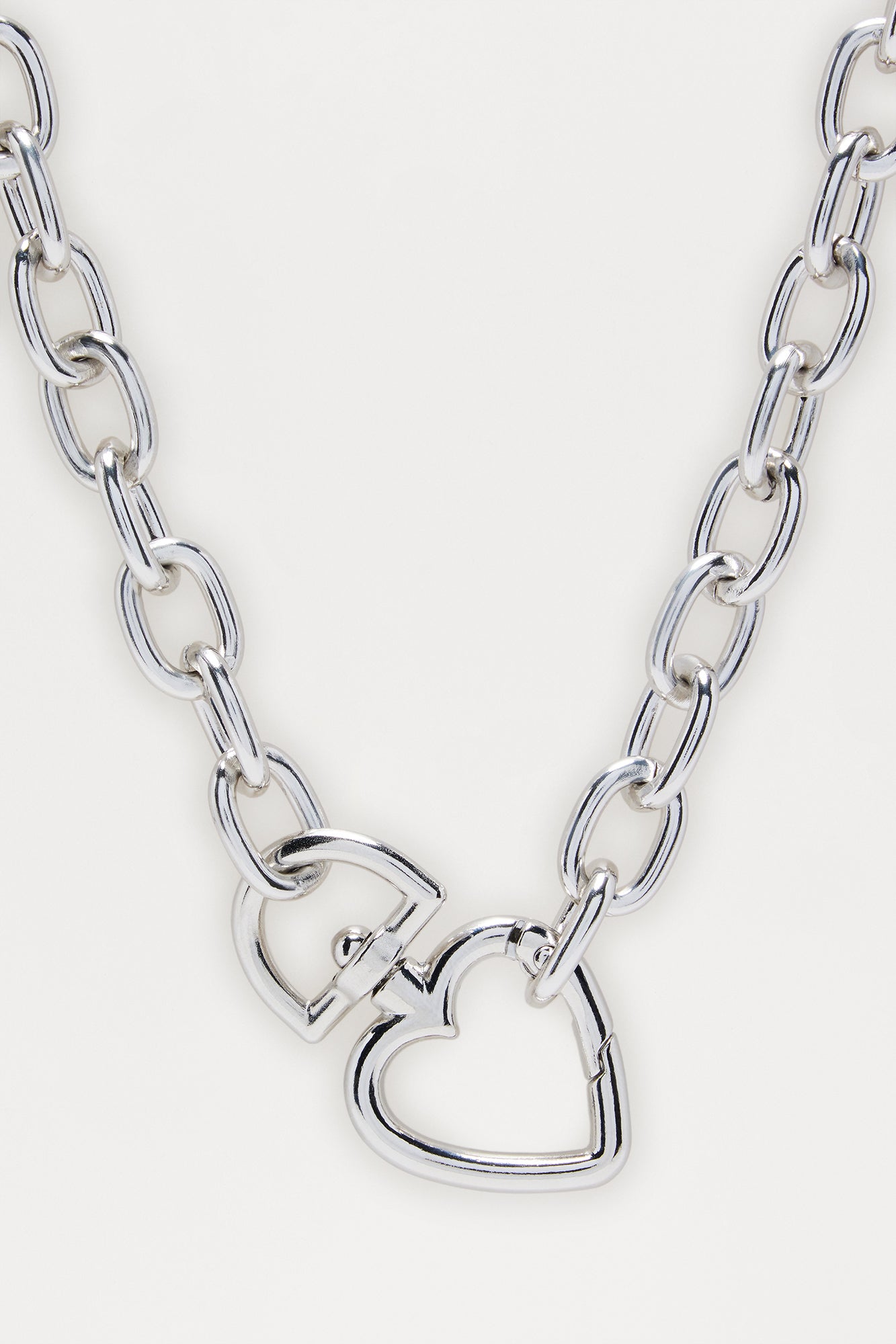 Strong Love Heart Single Chain Necklace - Silver