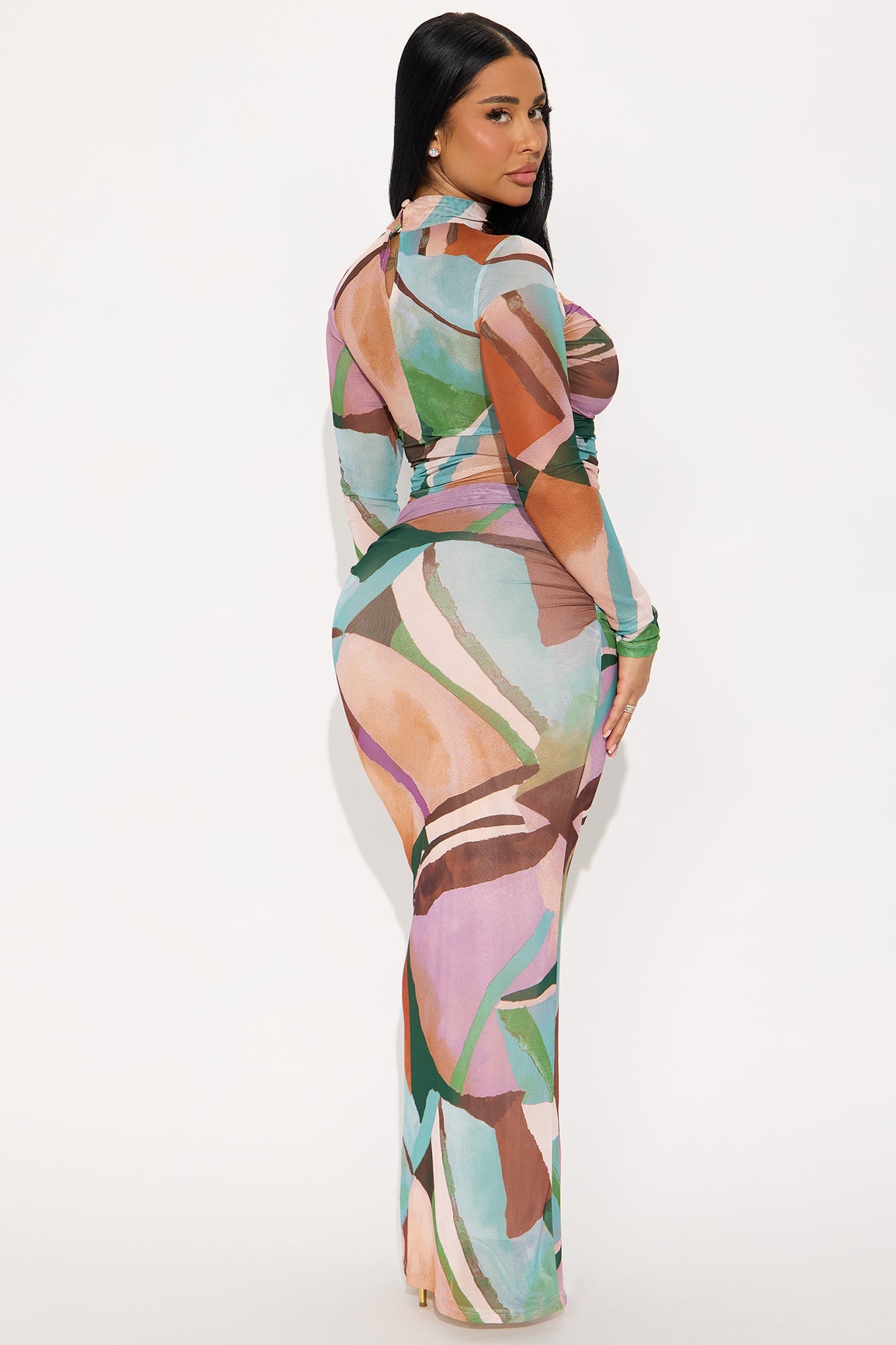 Appreciate Me Mesh Maxi Skirt Set - Brown/combo