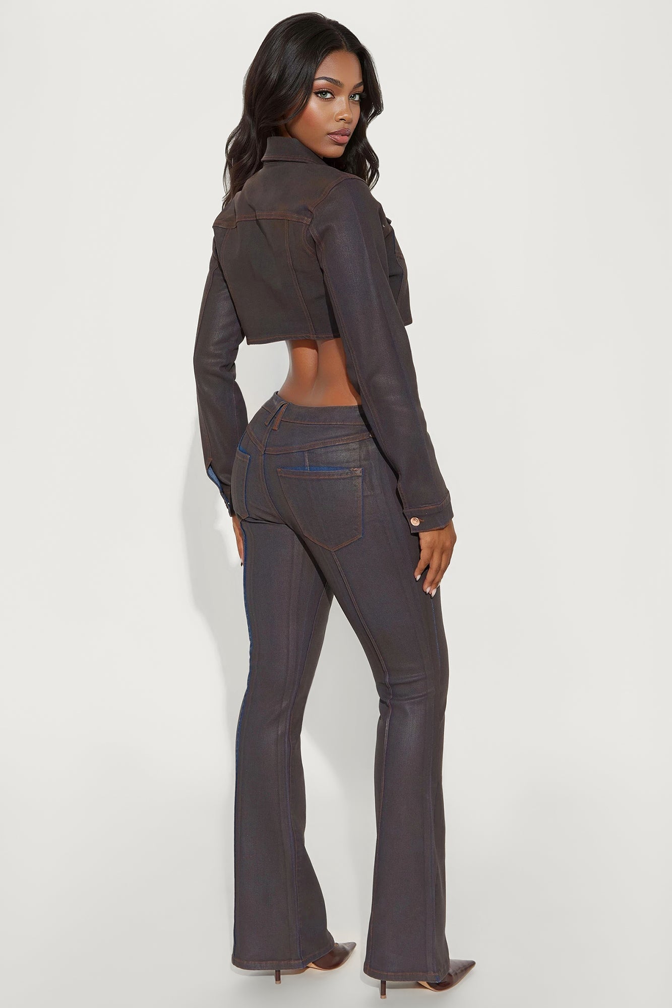 Pinegrove Coated Denim Bolero Jacket - Brown