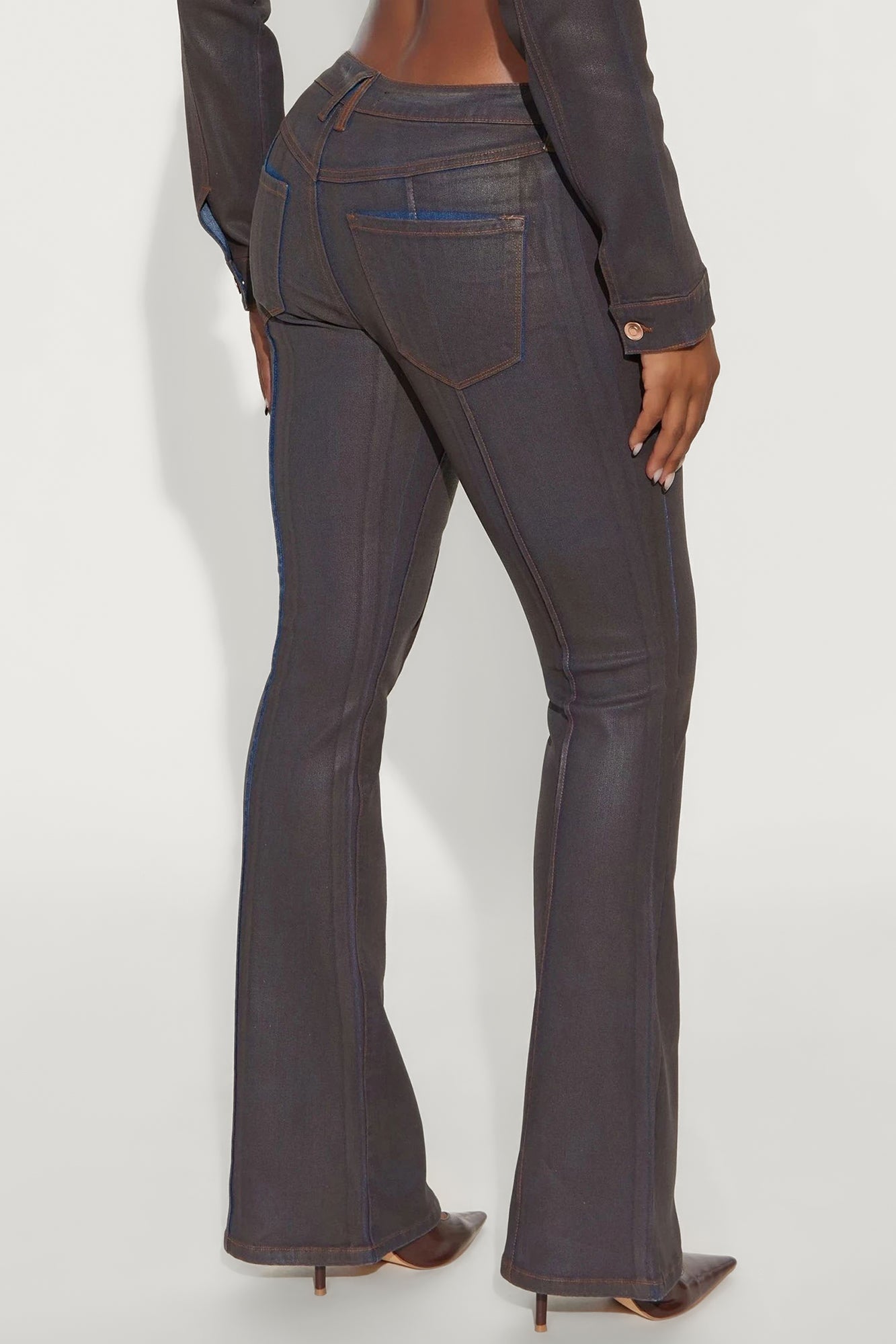Pinegrove Coated Stretch Flare Jeans - Brown