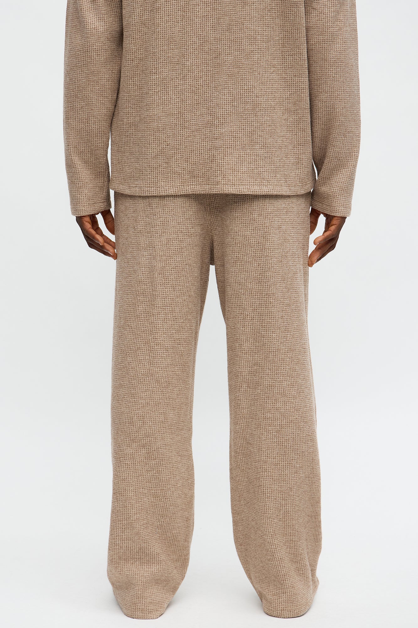 Relaxed Straight Cozy Waffle Textured Pant - Tan
