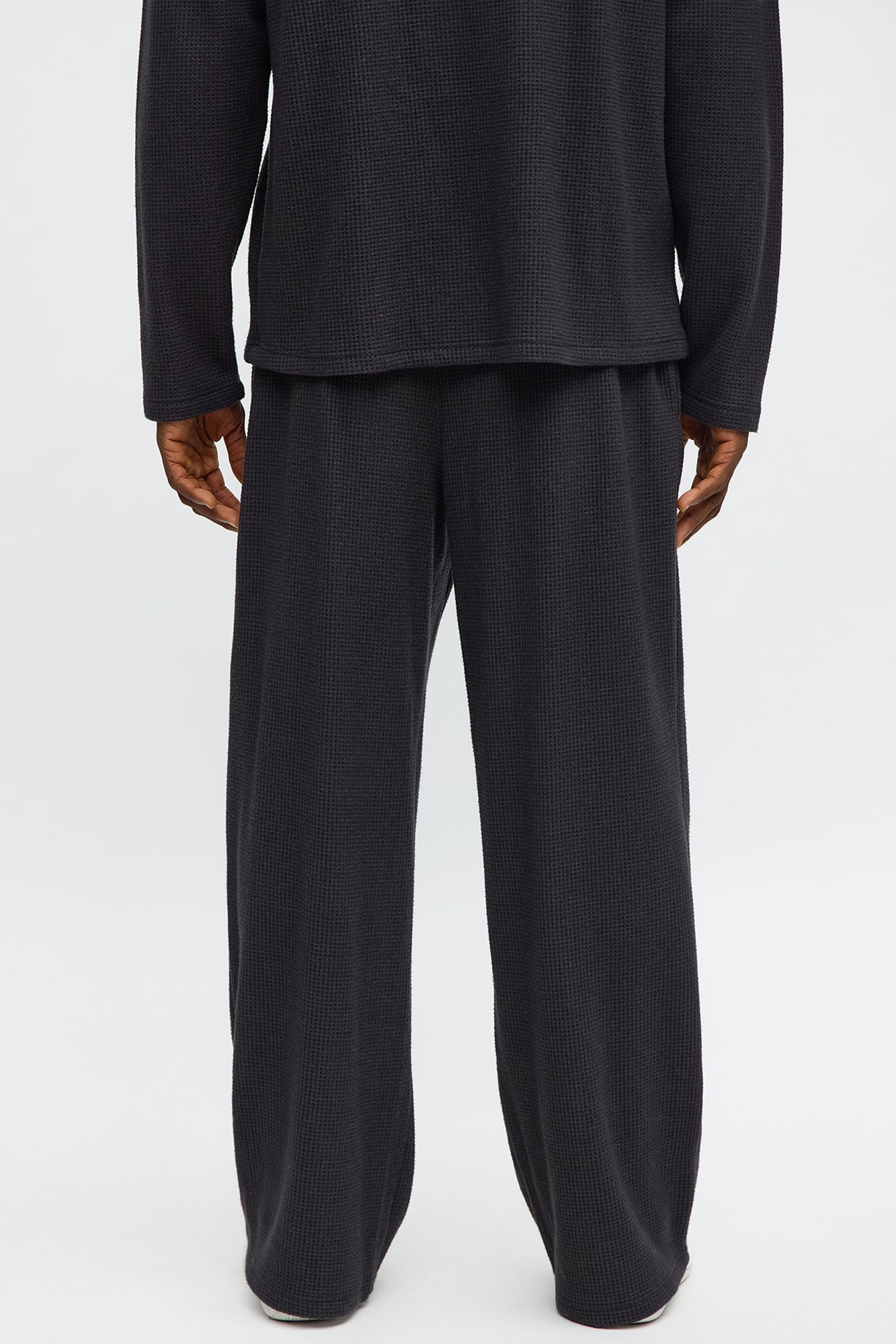 Relaxed Straight Cozy Waffle Textured Pant - Charcoal