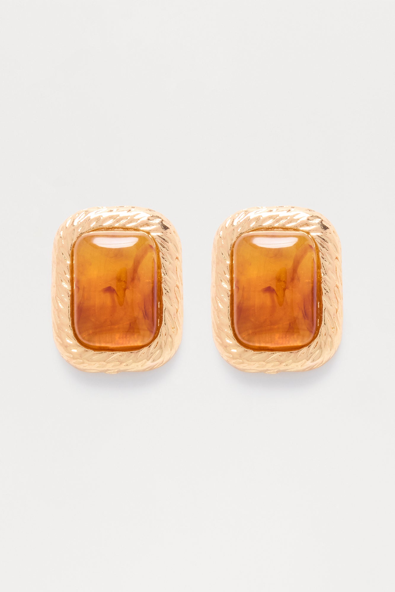 Tiger-Eye Resin Stud Earrings - Gold/Brown