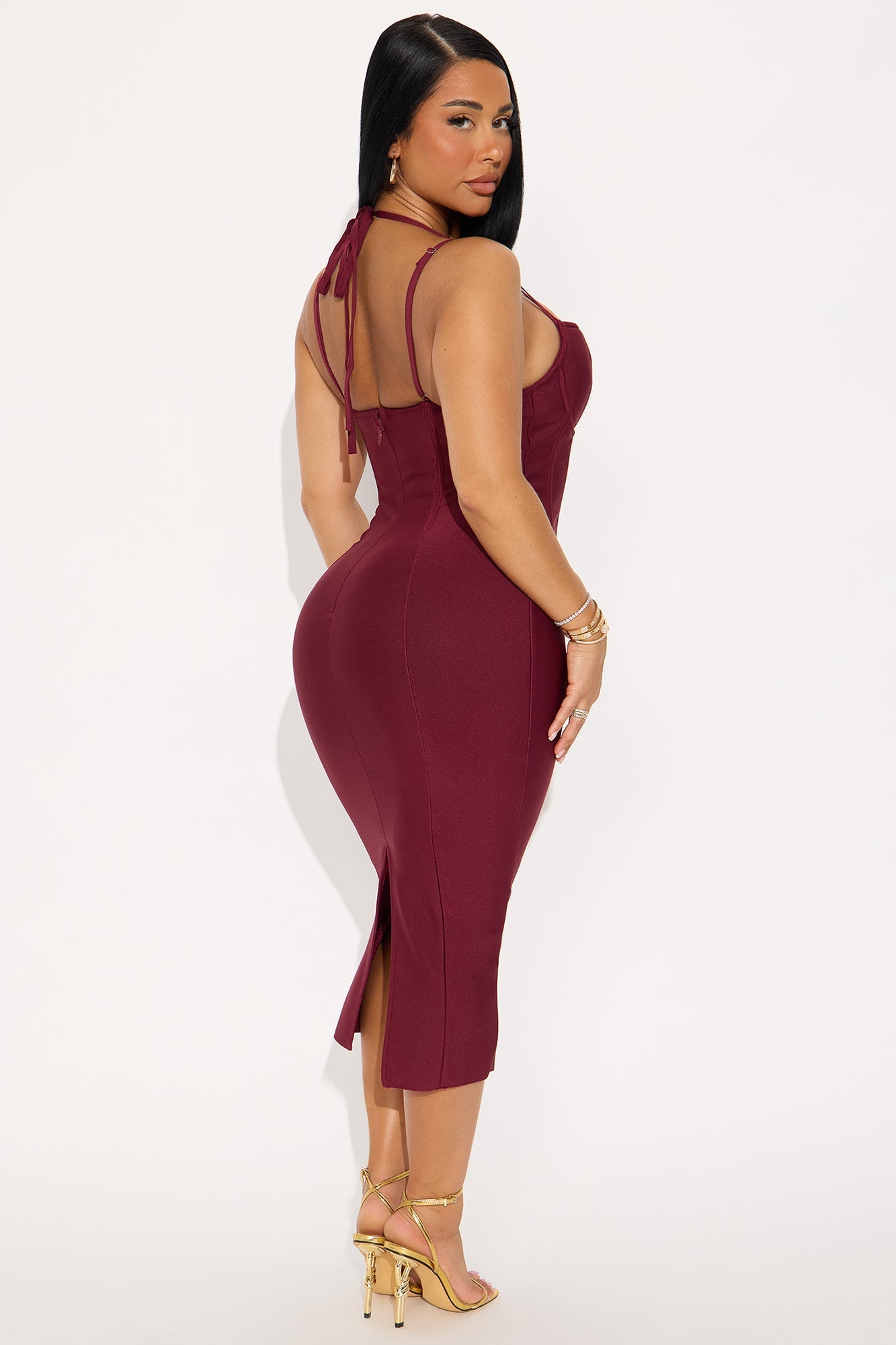 Nessa Corset Bandage Midi Dress - Wine