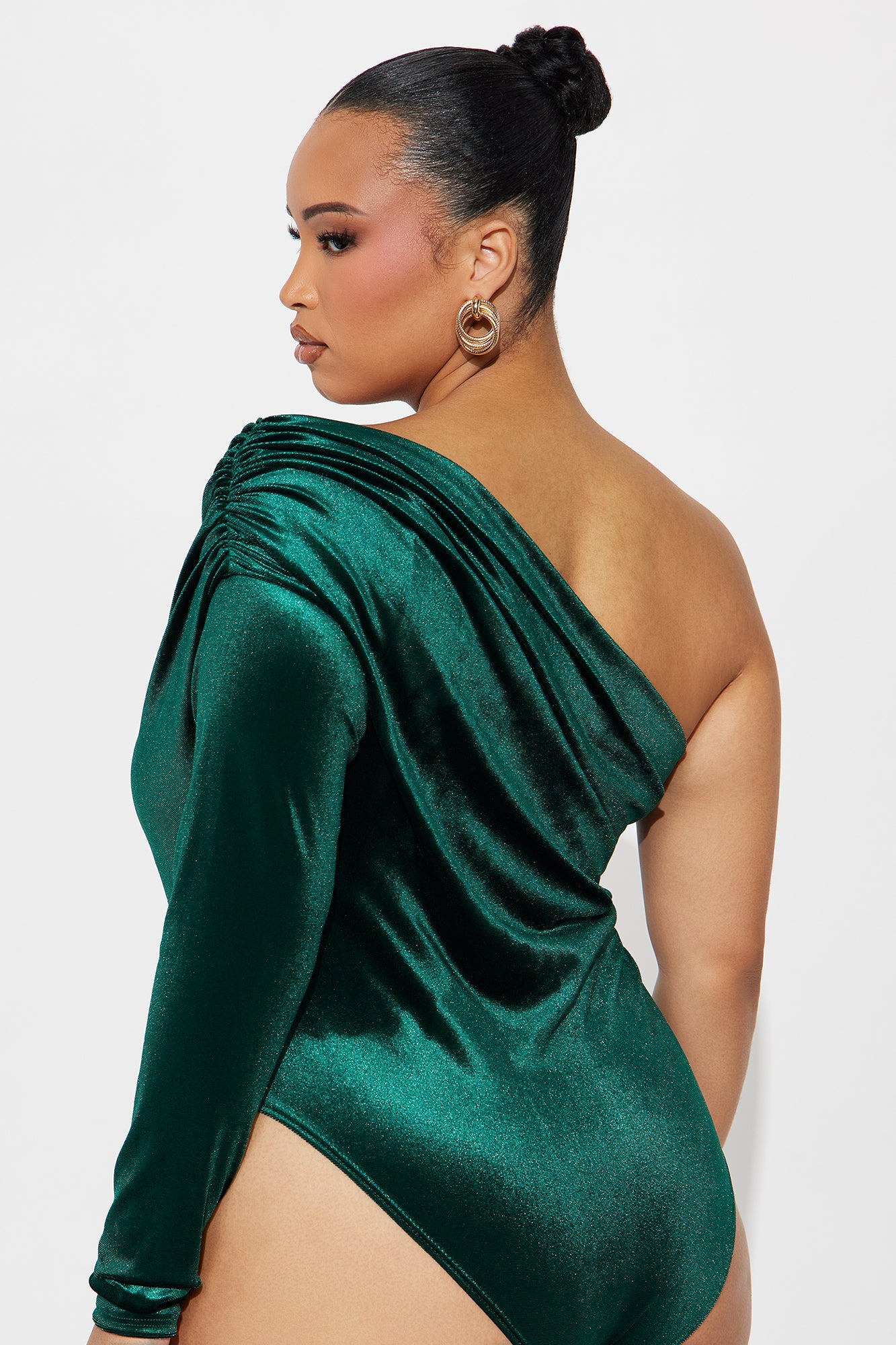 Vera One Shoulder Velvet Bodysuit - Hunter Green