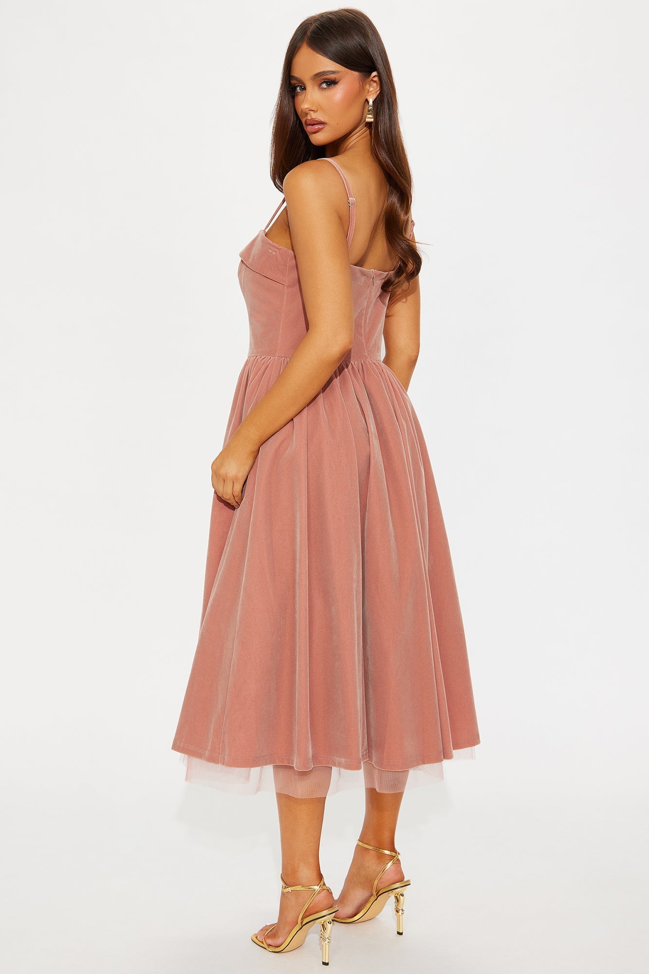 Viola Contrast Trim Velvet Midi Dress - Pink