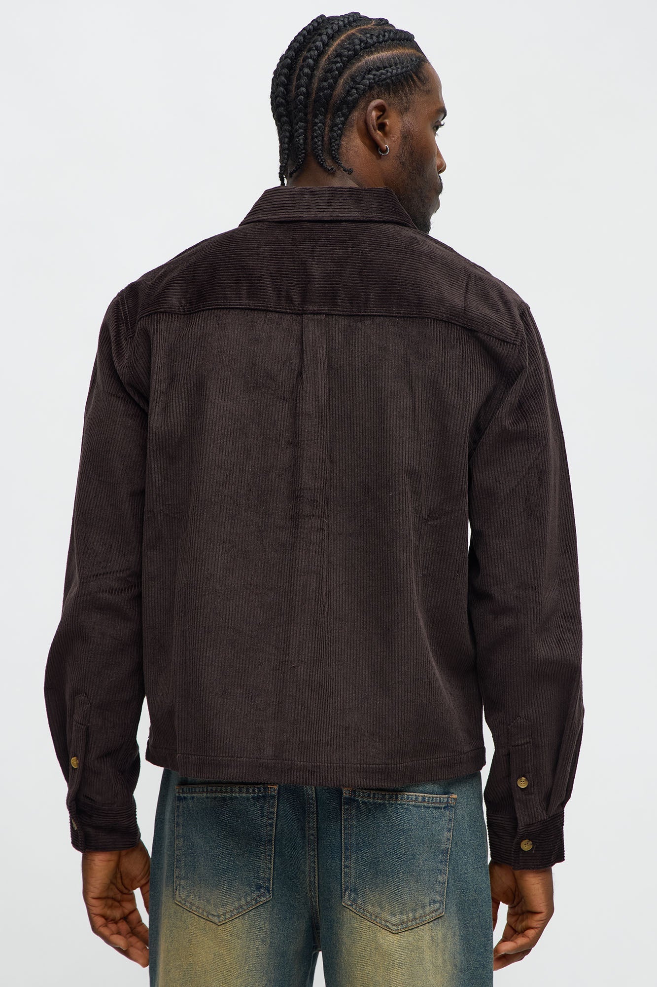 Cropped Corduroy Button Up Shirt - Black