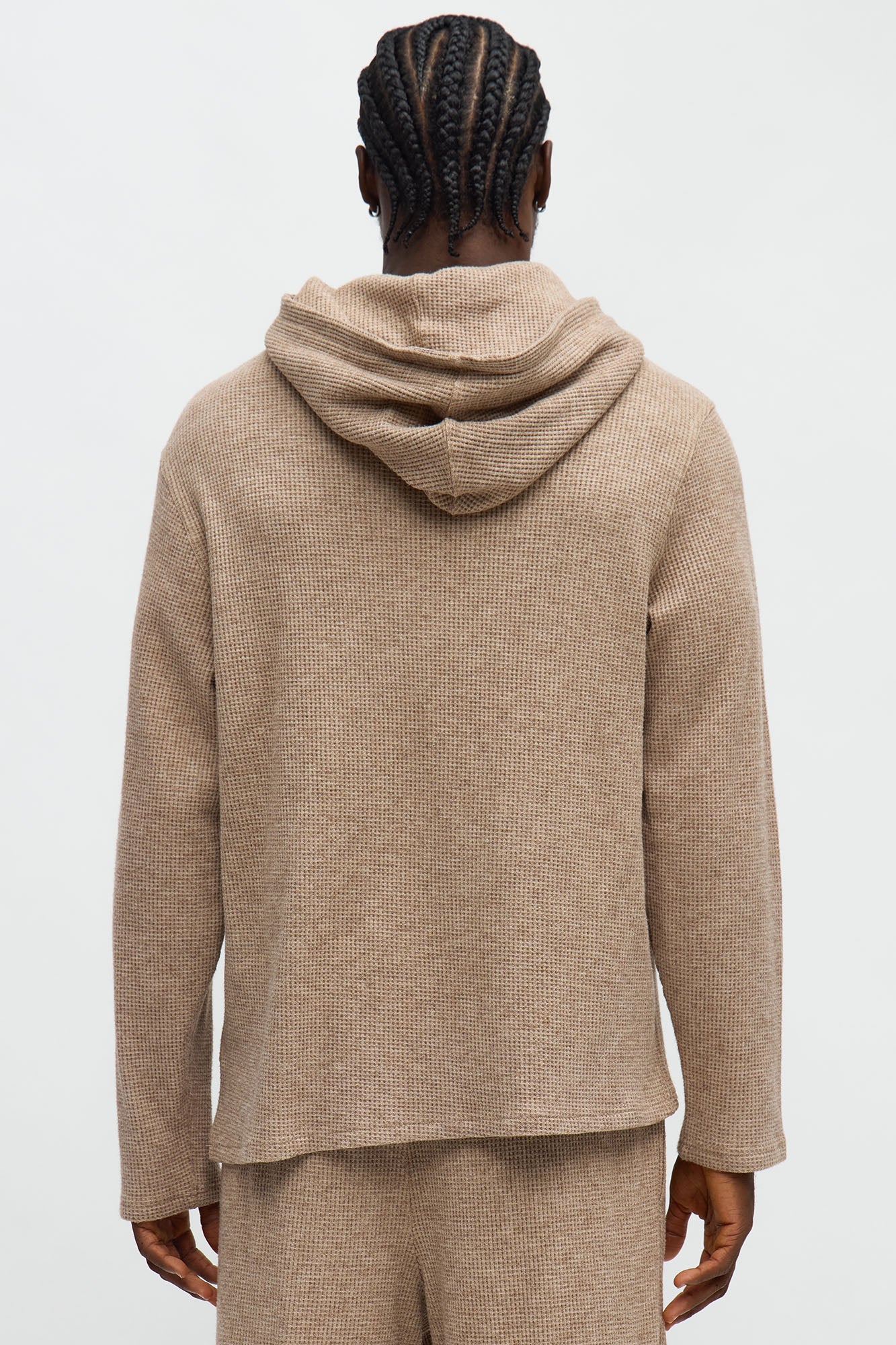 Cozy Waffle Textured Hoodie - Tan
