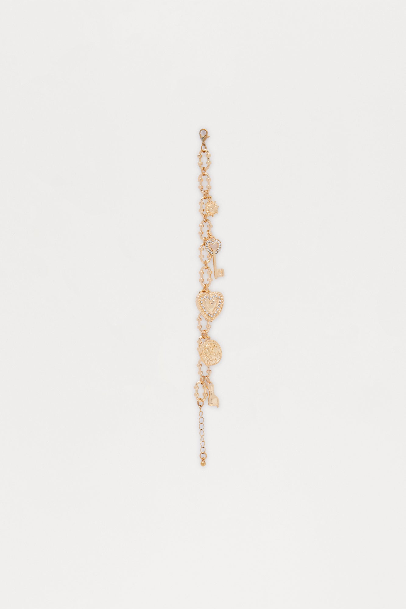 Hearts And Rhinestones Charms Bracelet - Gold