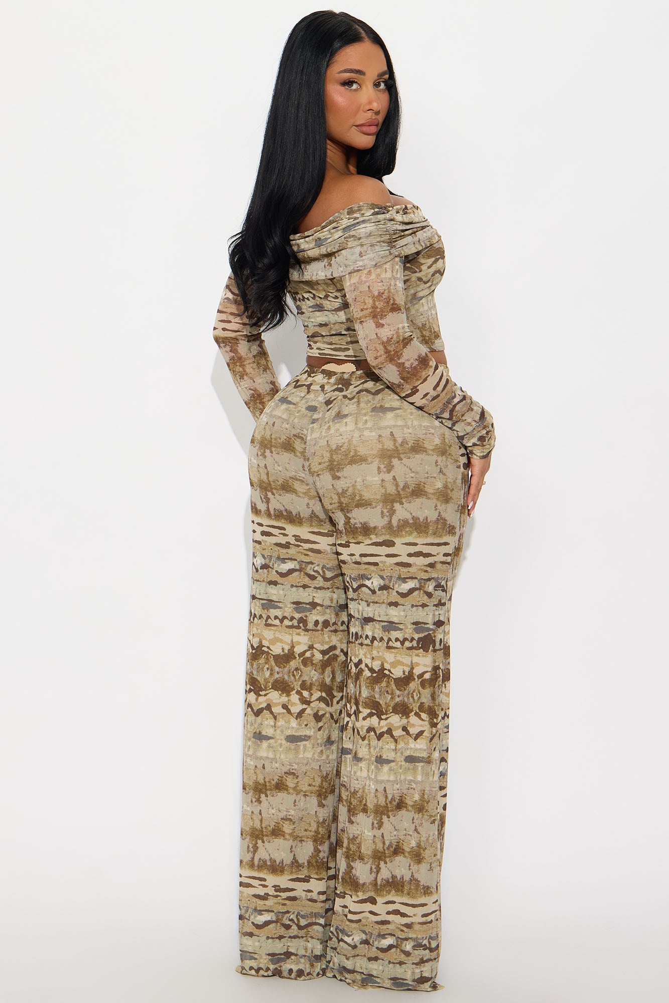 Jess Off Shoulder Pant Set - Olive/combo