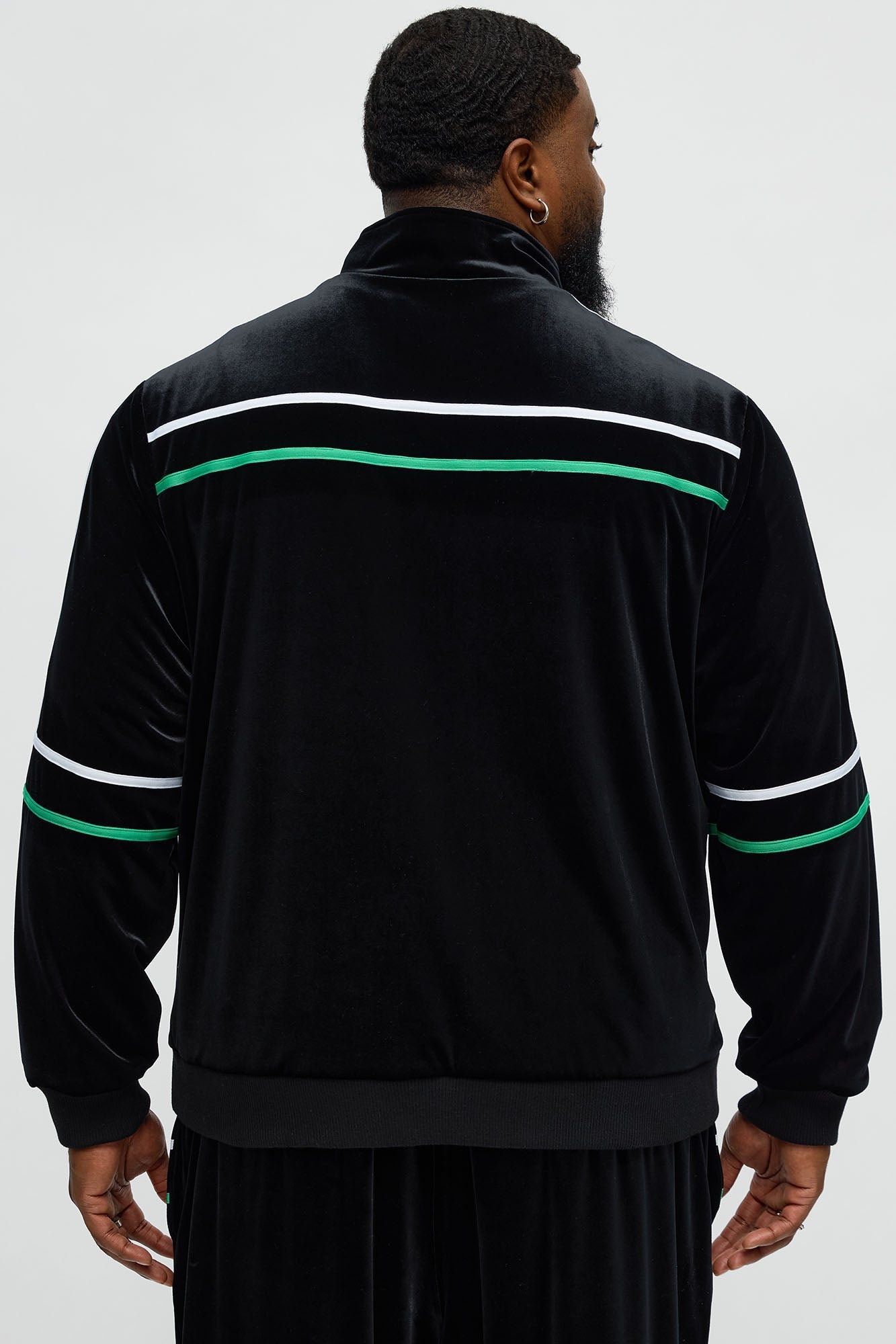 Velour Piped Courtside Track Jacket - Black/Green