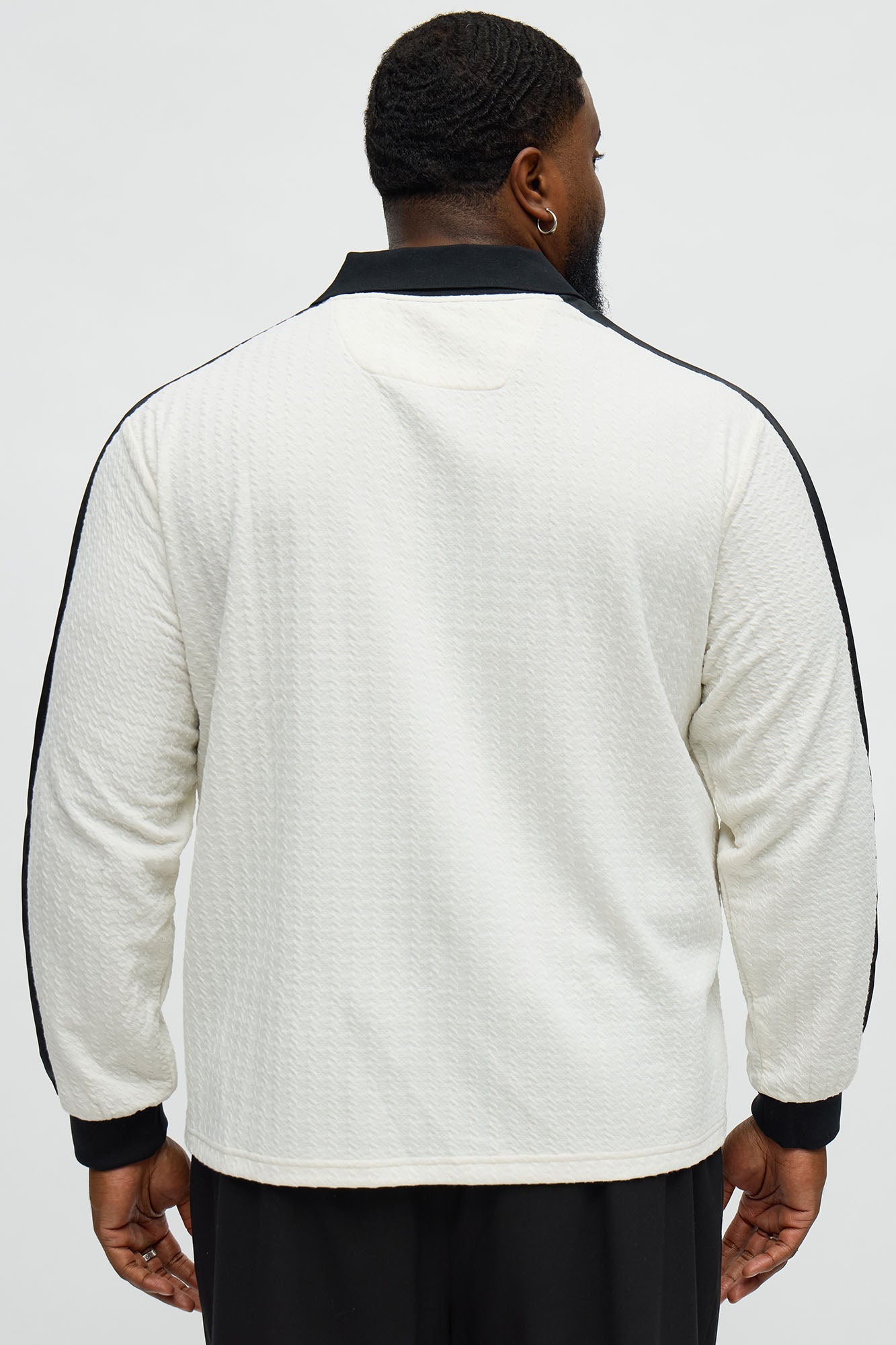Andrew Textured Knit Johnny Collar Long Sleeve Polo - Cream