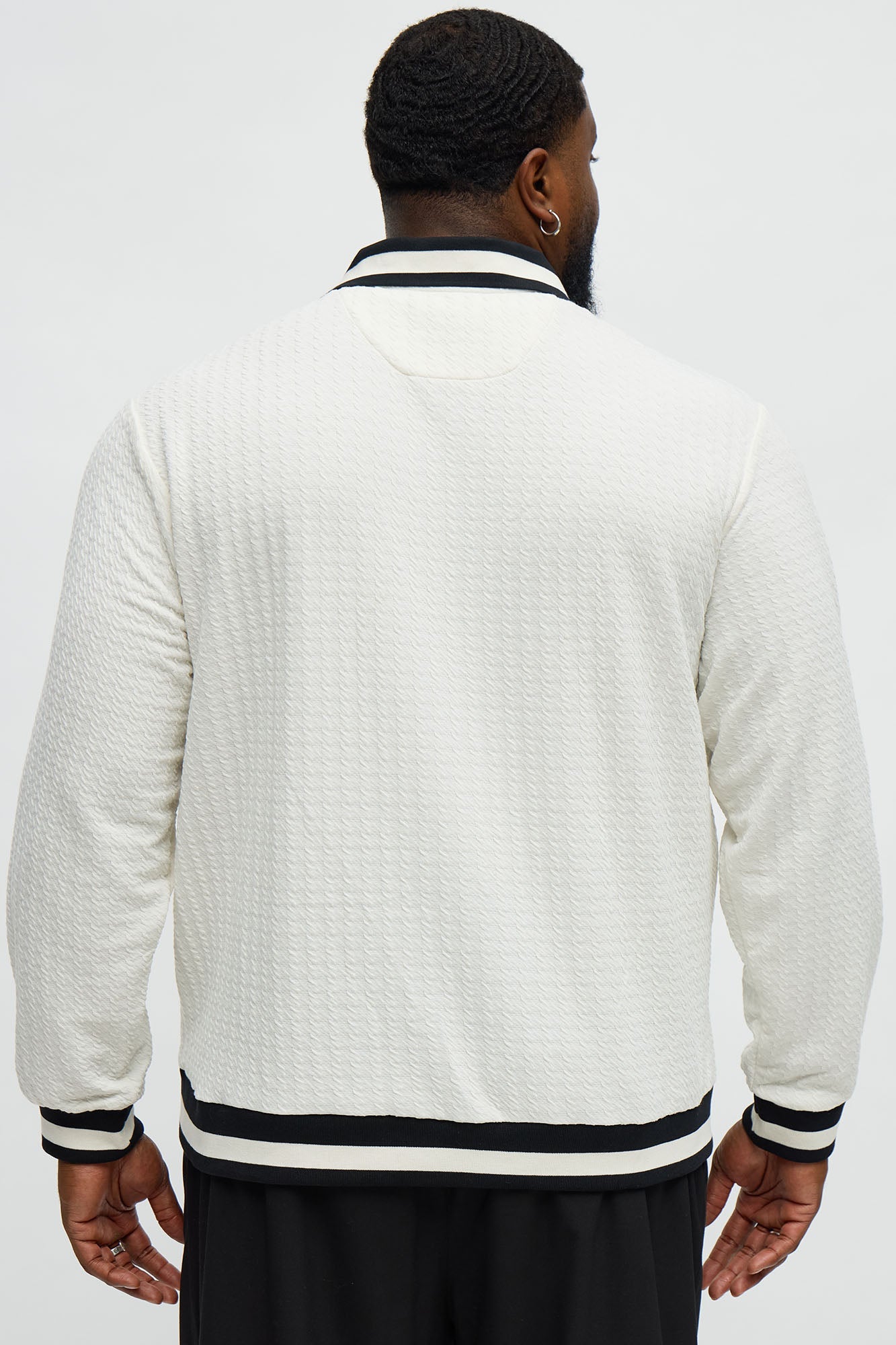 Andrew Textured Knit Long Sleeve Polo - Cream/combo