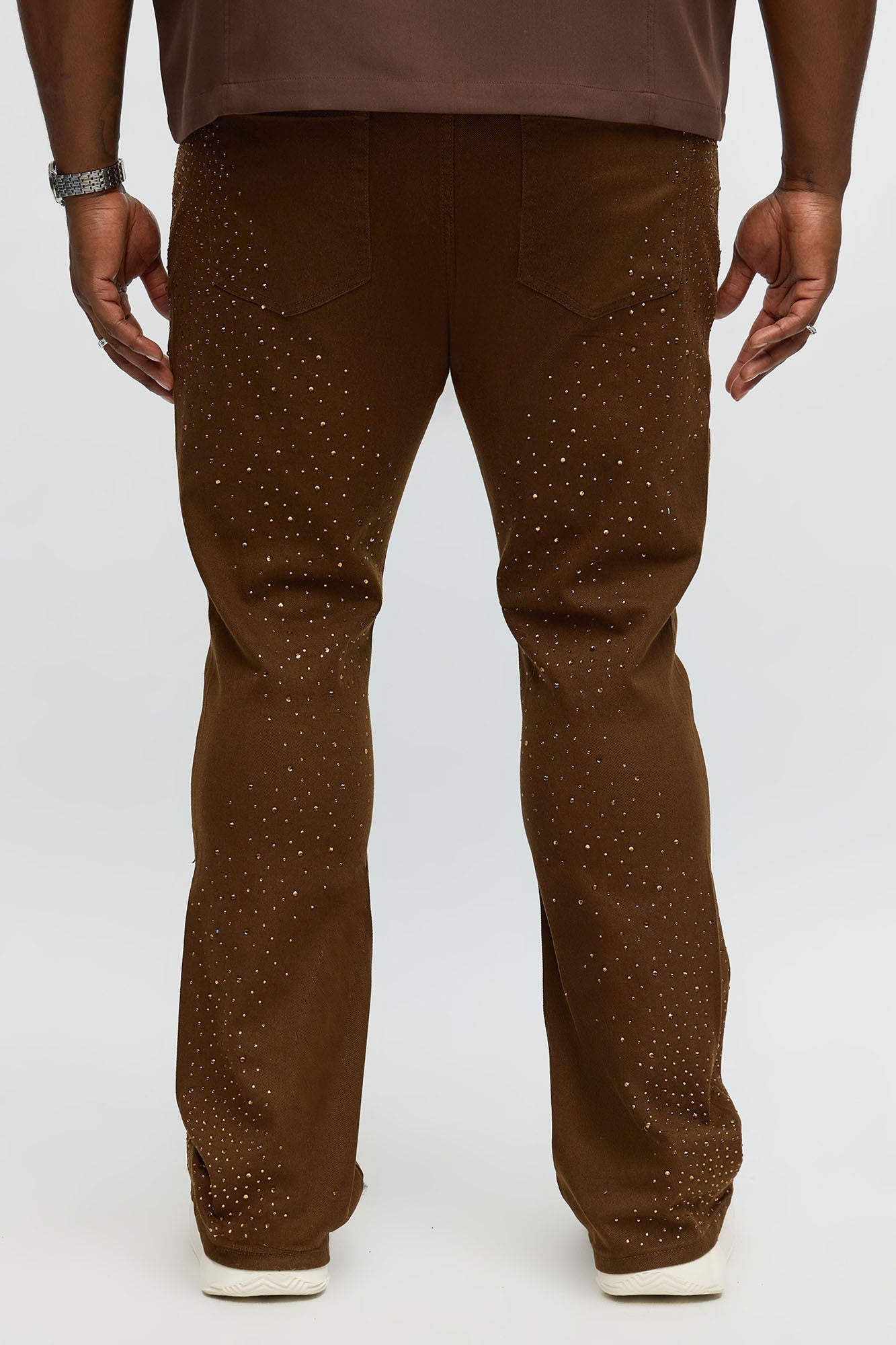 Stacked Skinny Flare Be Jeweled Up Pants - Brown