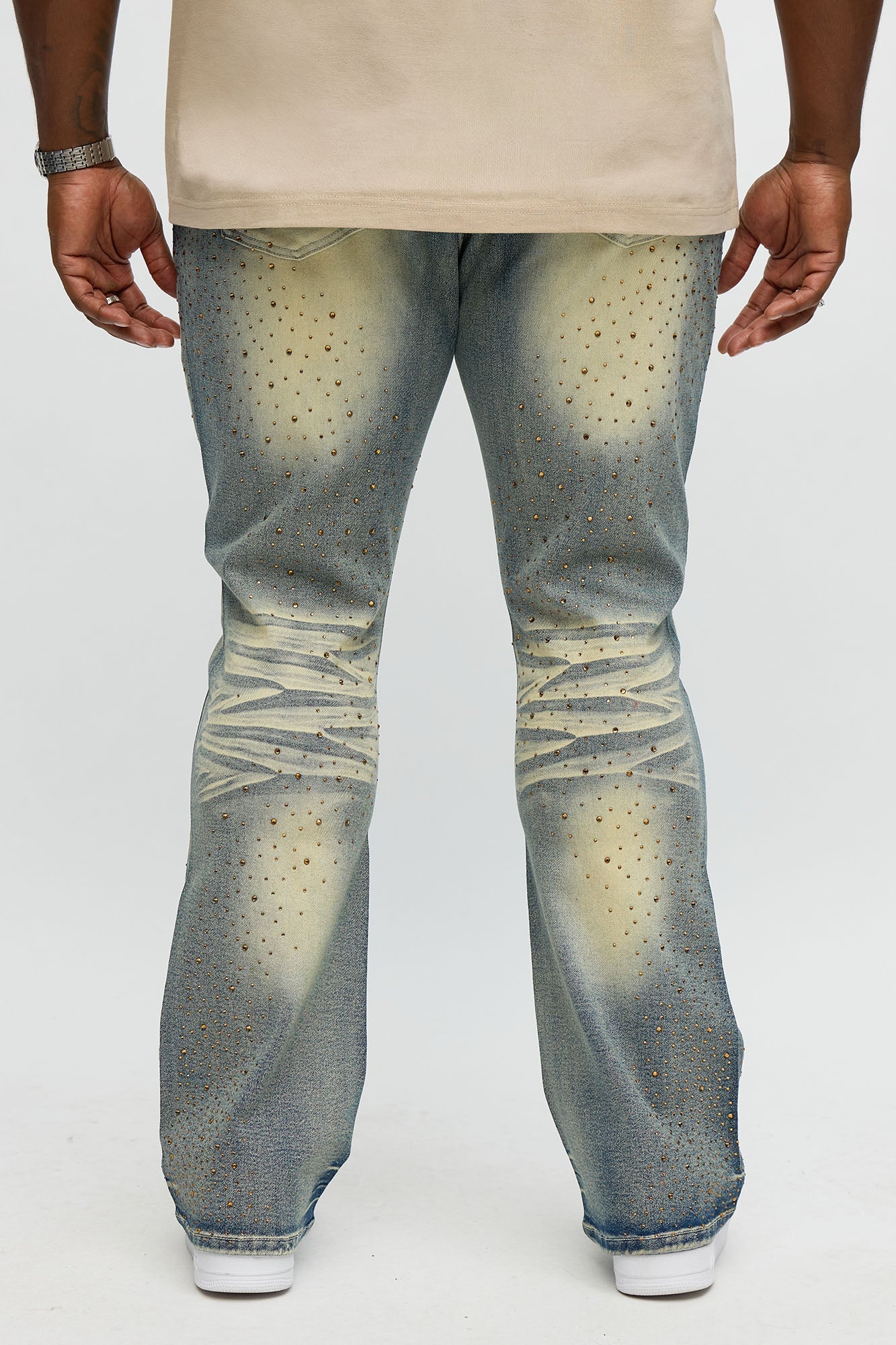 Stacked Skinny Flare Be Jeweled Up Jeans - Light Wash