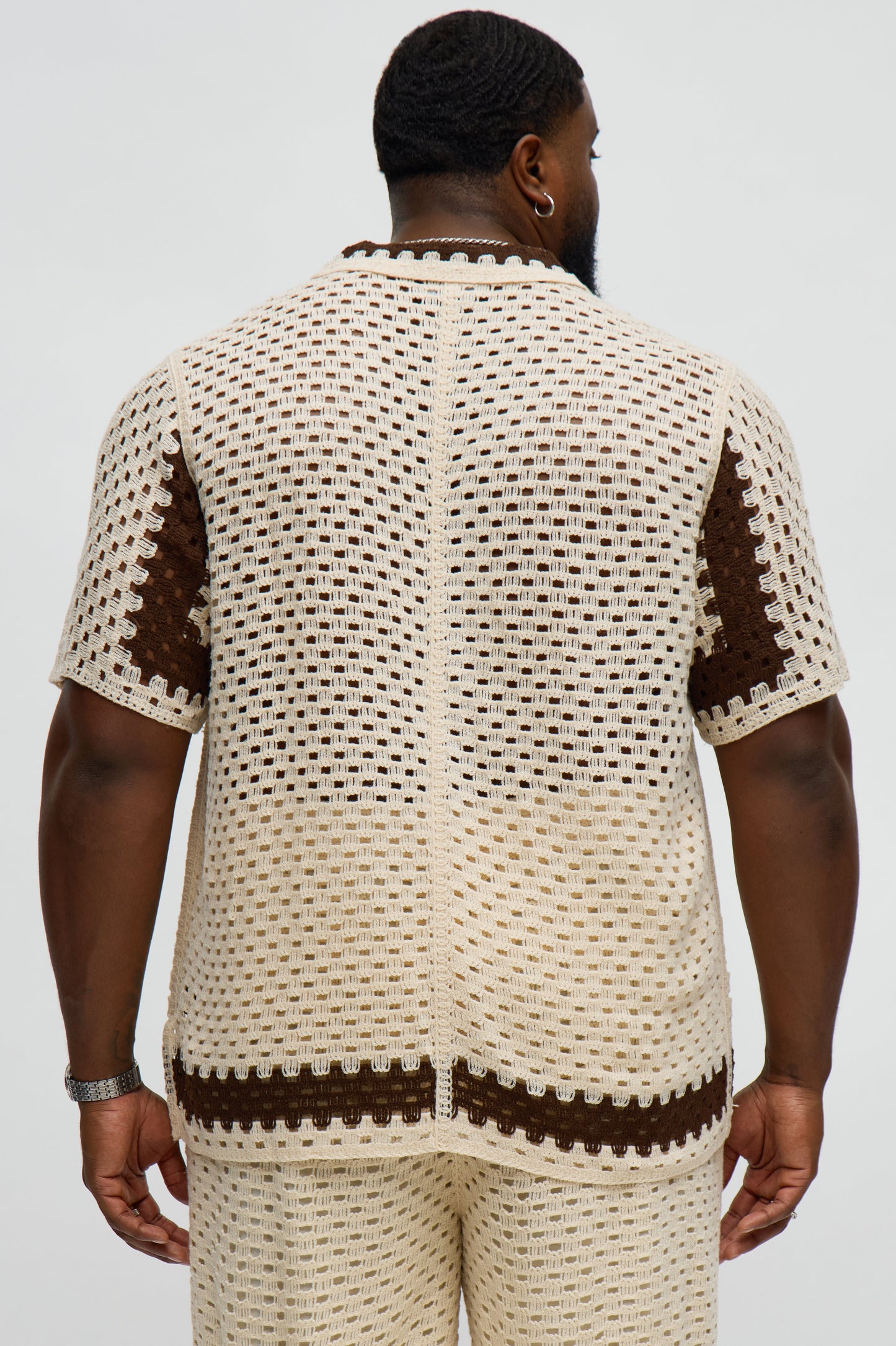 Worldwide Crochet Button Up Shirt - Cream/combo