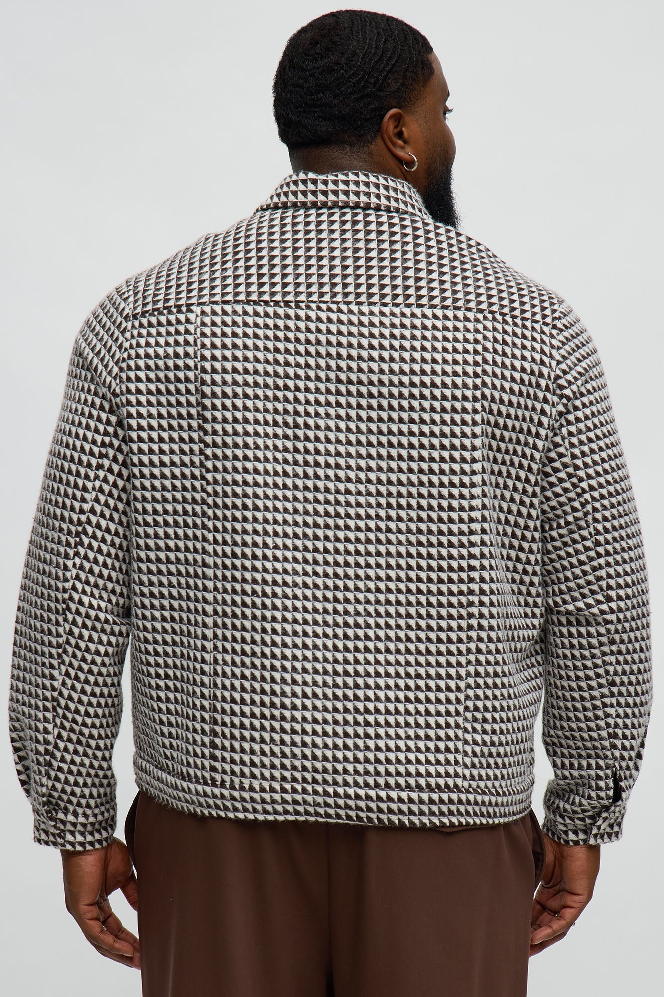 Textured Geometric Zip Jacket - Brown/combo