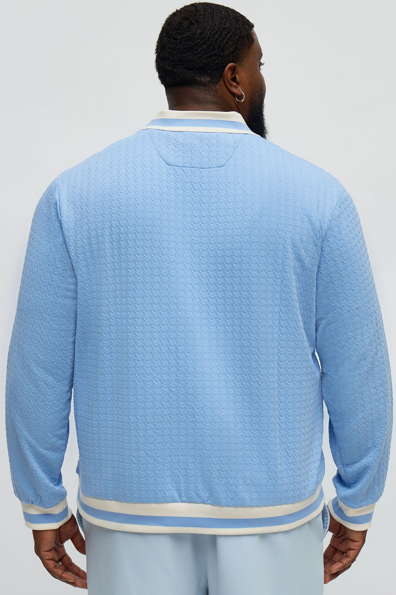 Andrew Textured Knit Long Sleeve Polo - Light Blue