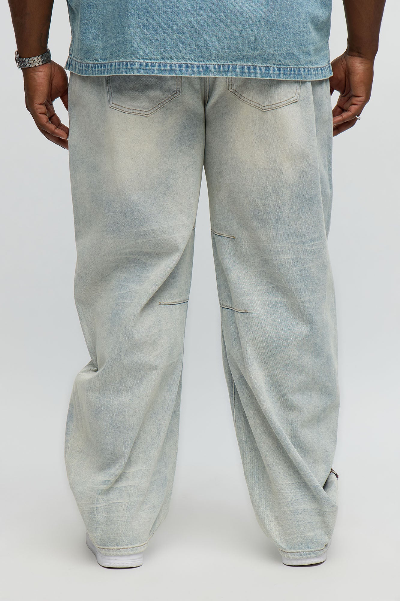 Barrel Patched Tapestry Jeans - Light Blue Wash