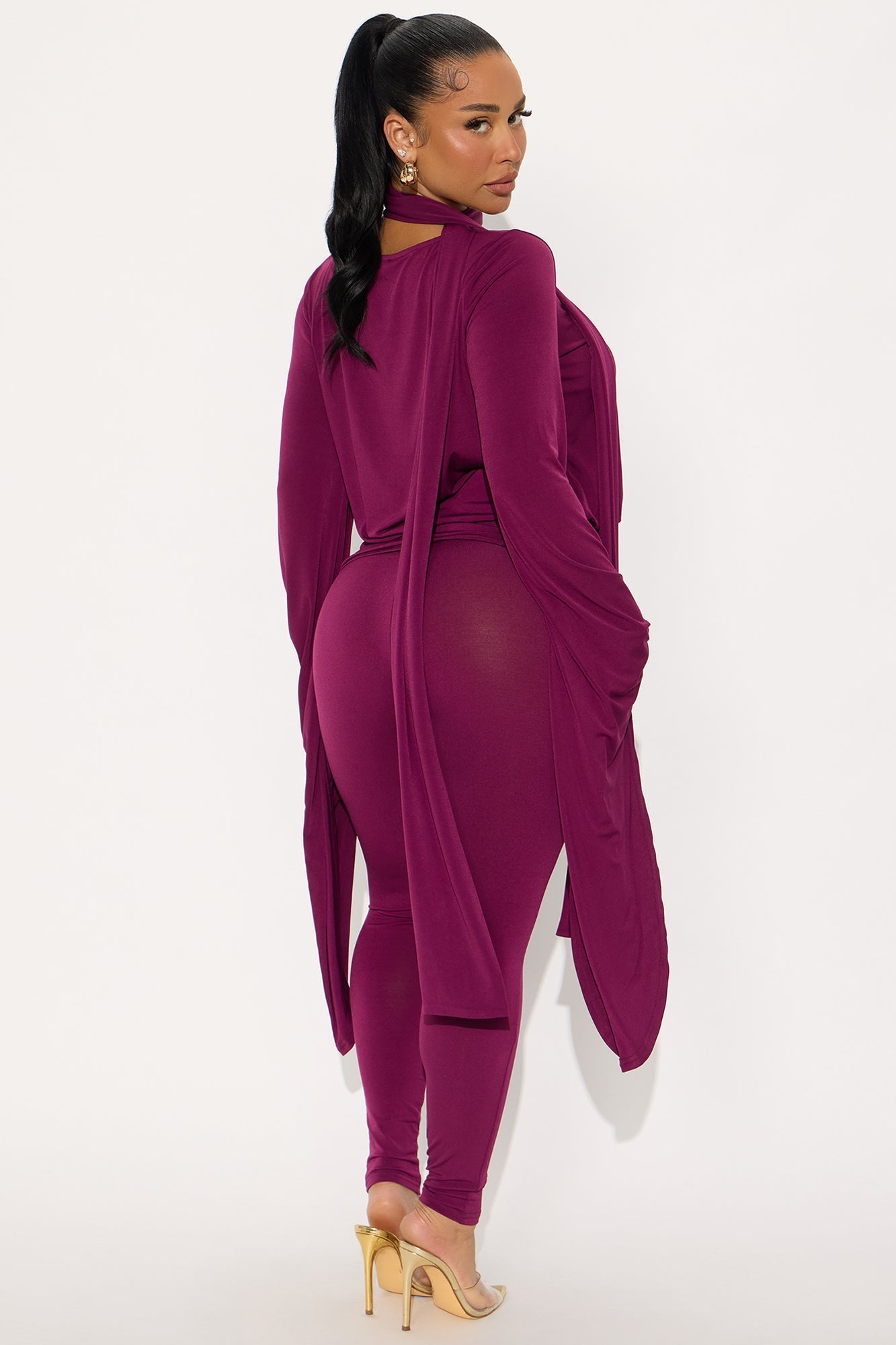 Extreme Drama Scarf 3 Piece Pant Set - Wine