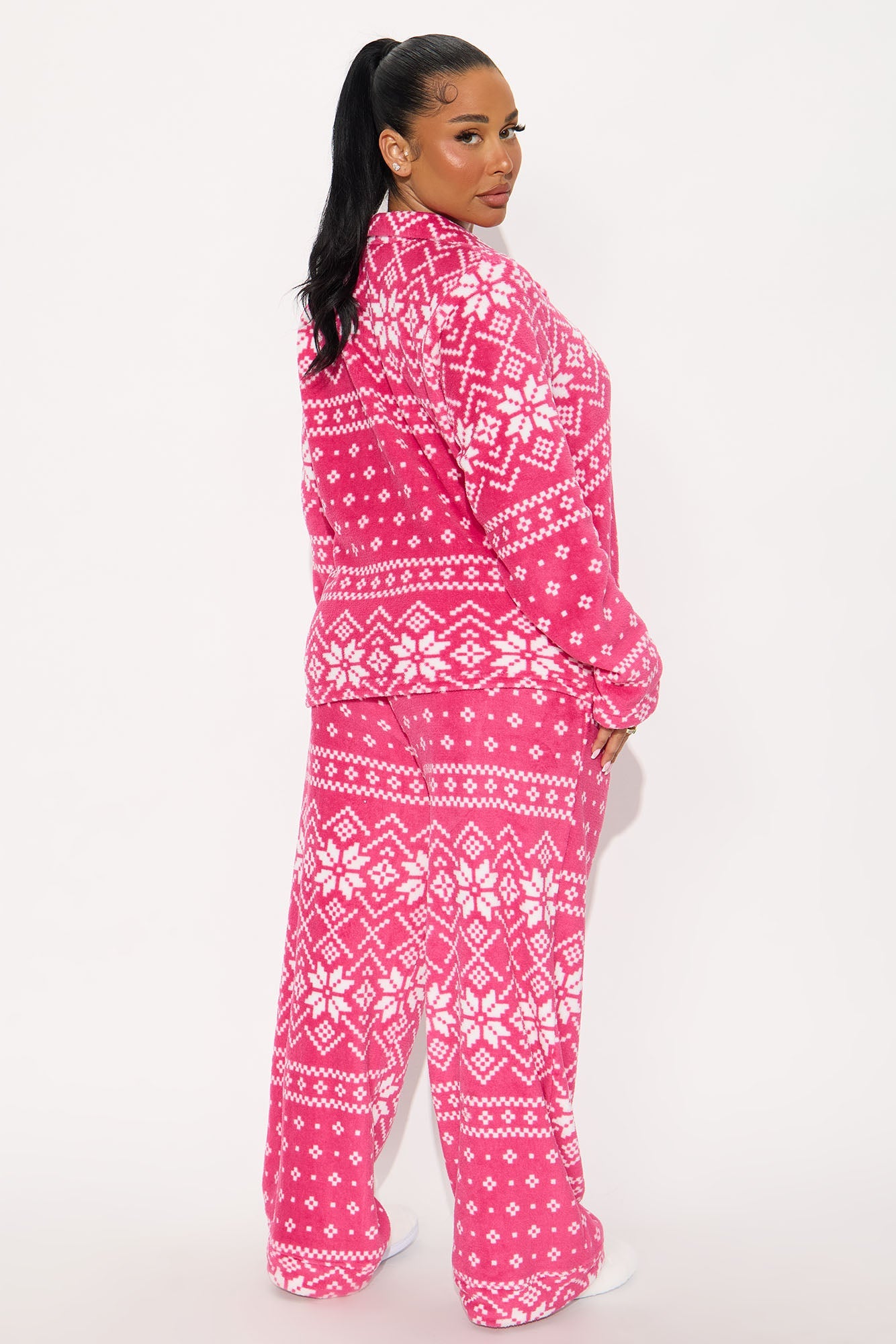 Winter Cutie Plush Long Sleeve PJ Pant Set - Pink