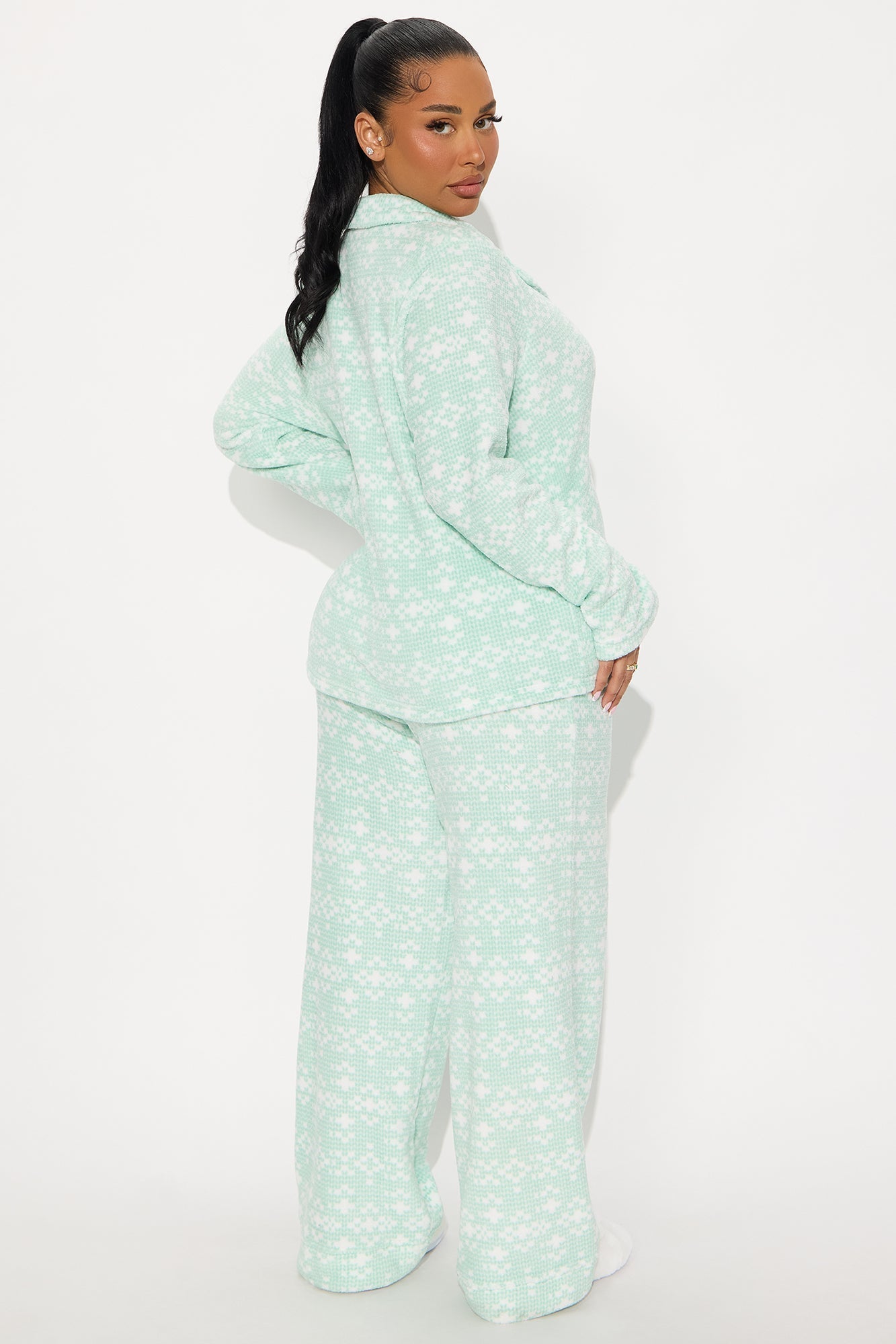 Jolly Holidays Plush Long Sleeve PJ Pant Set - Sage