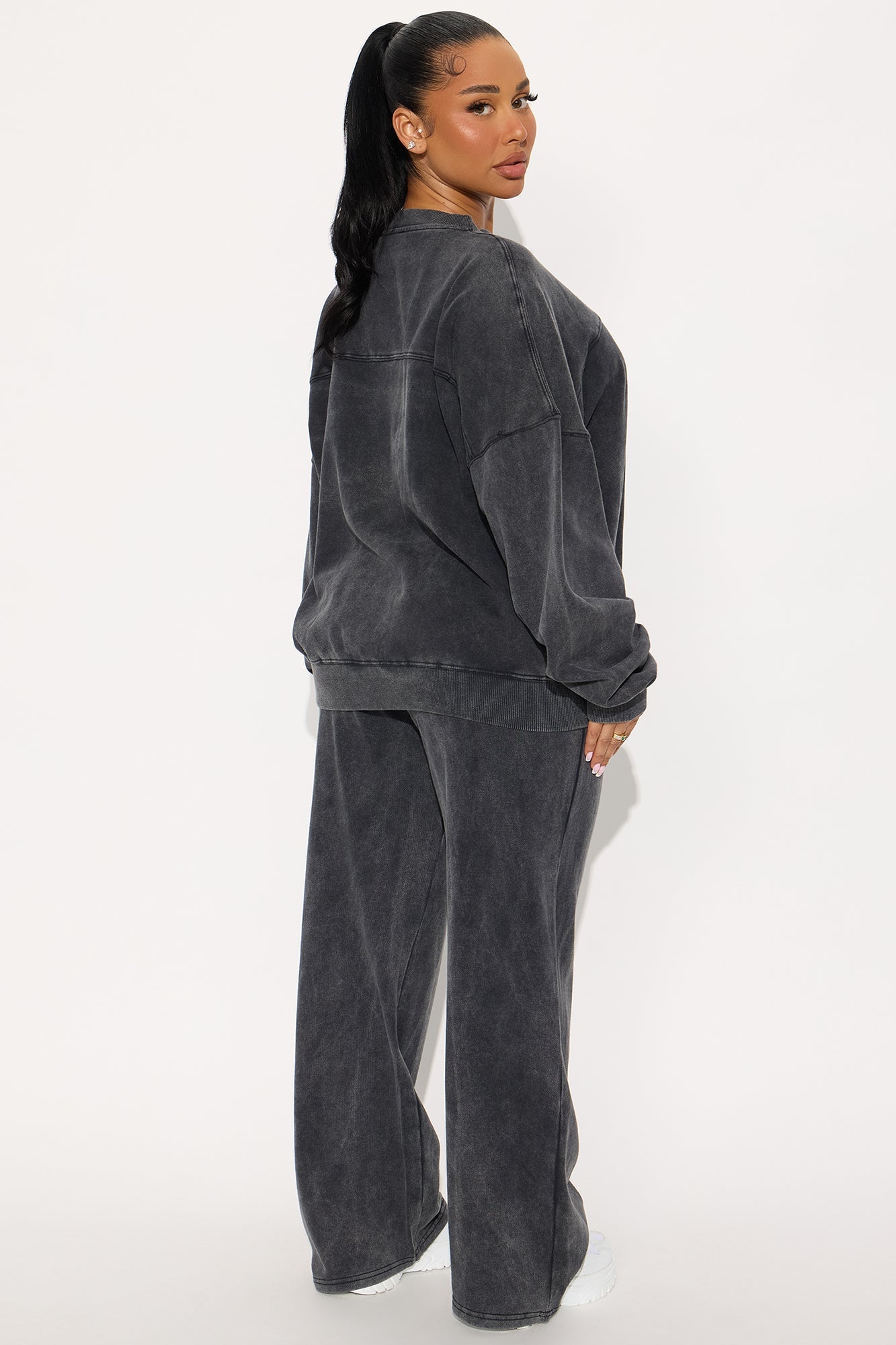 Rest And Repeat Washed Fleece Pant Set - Charcoal
