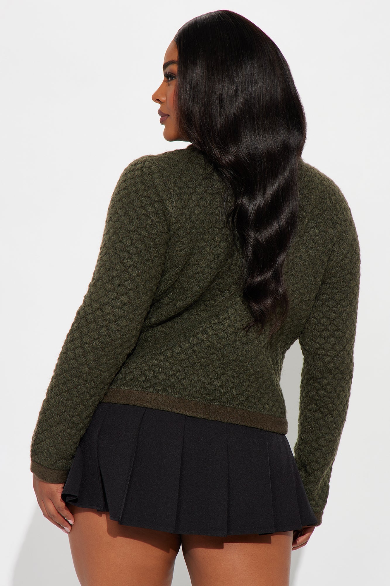 Star Of The Show Bouclé Cardigan - Olive