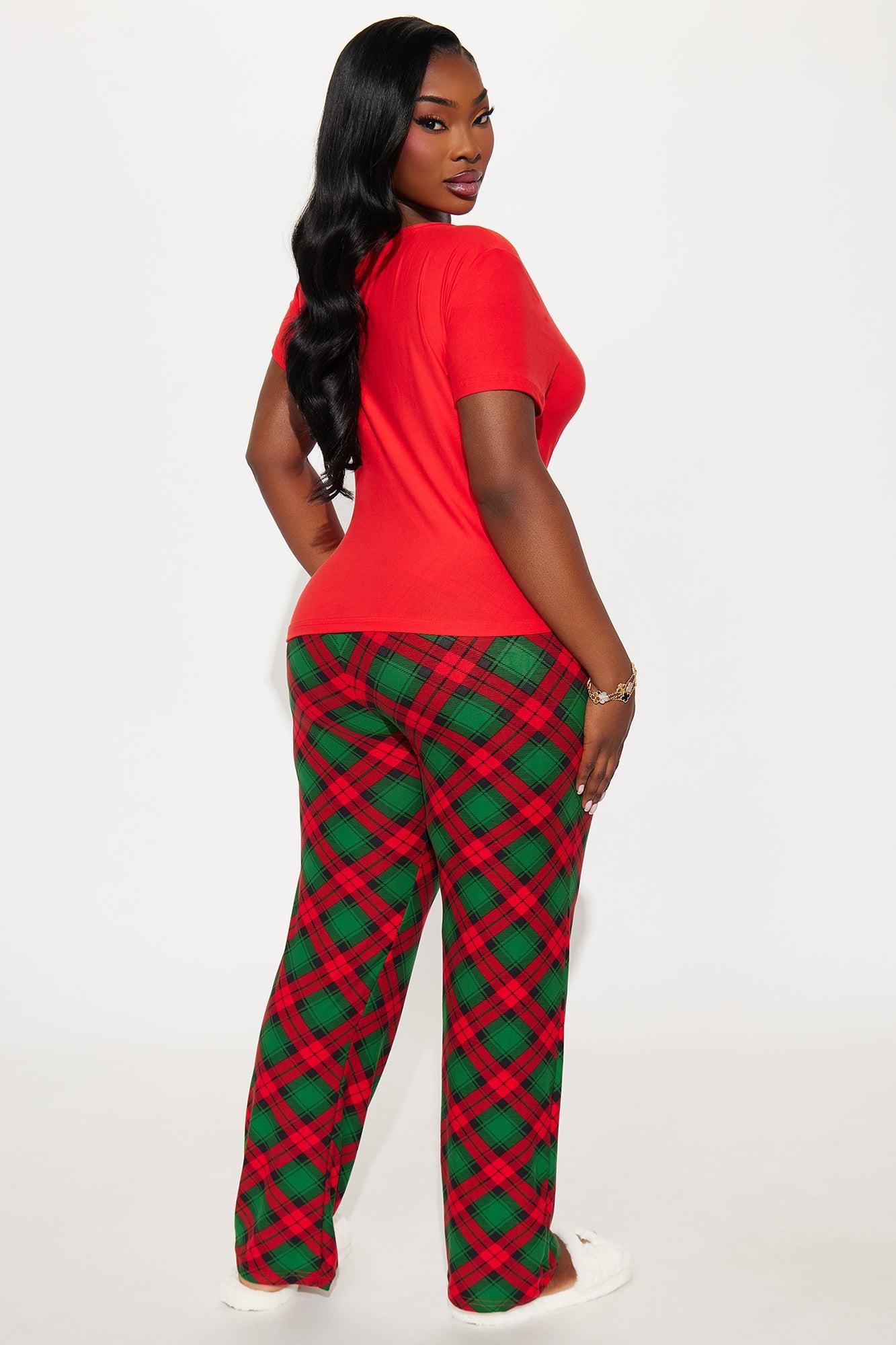 Single All The Way Short Sleeve Plush PJ Pant Set - Red/combo
