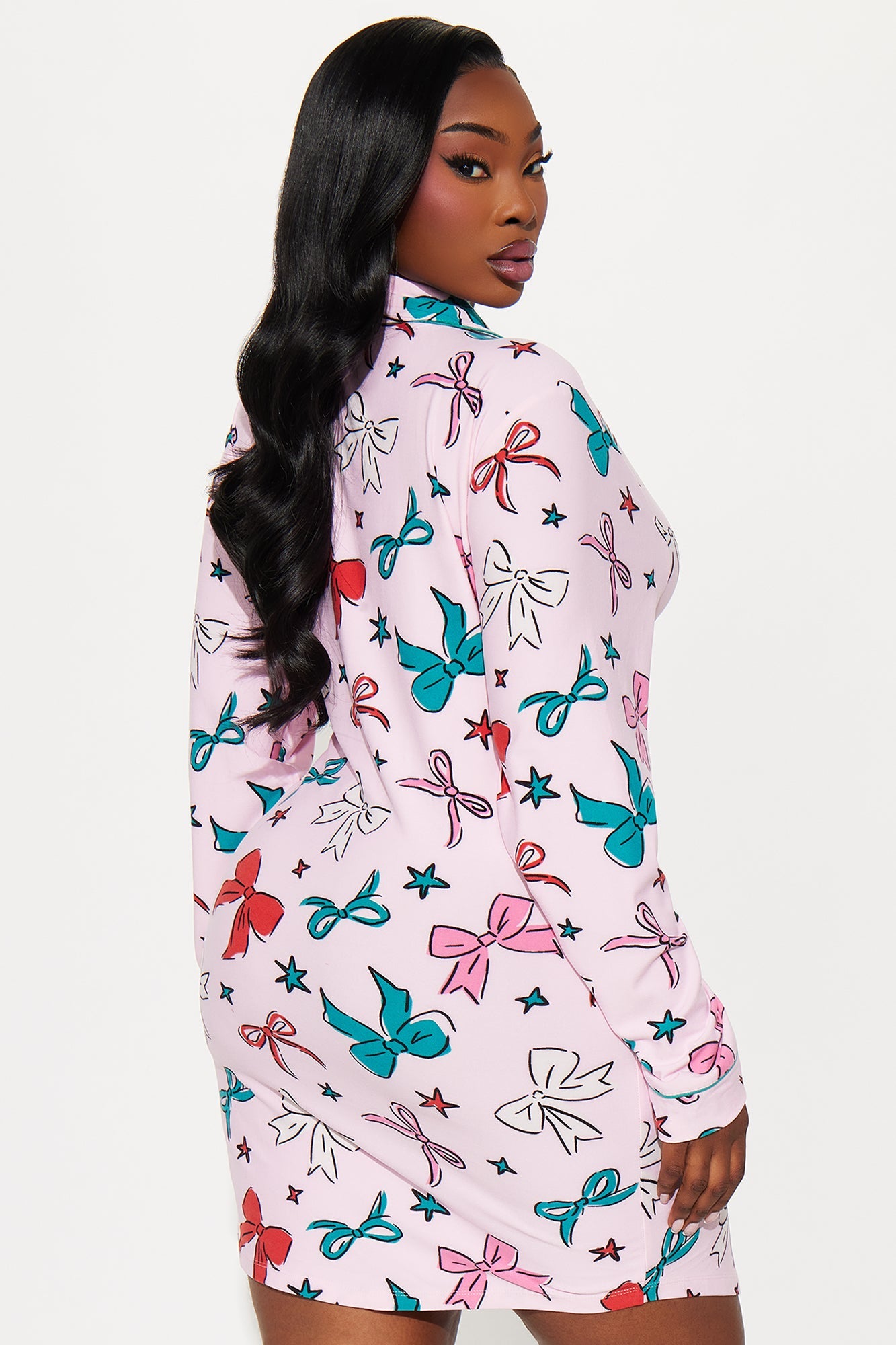 Wrapped In Bows Long Sleeve PJ Sleep Shirt - Pink/combo