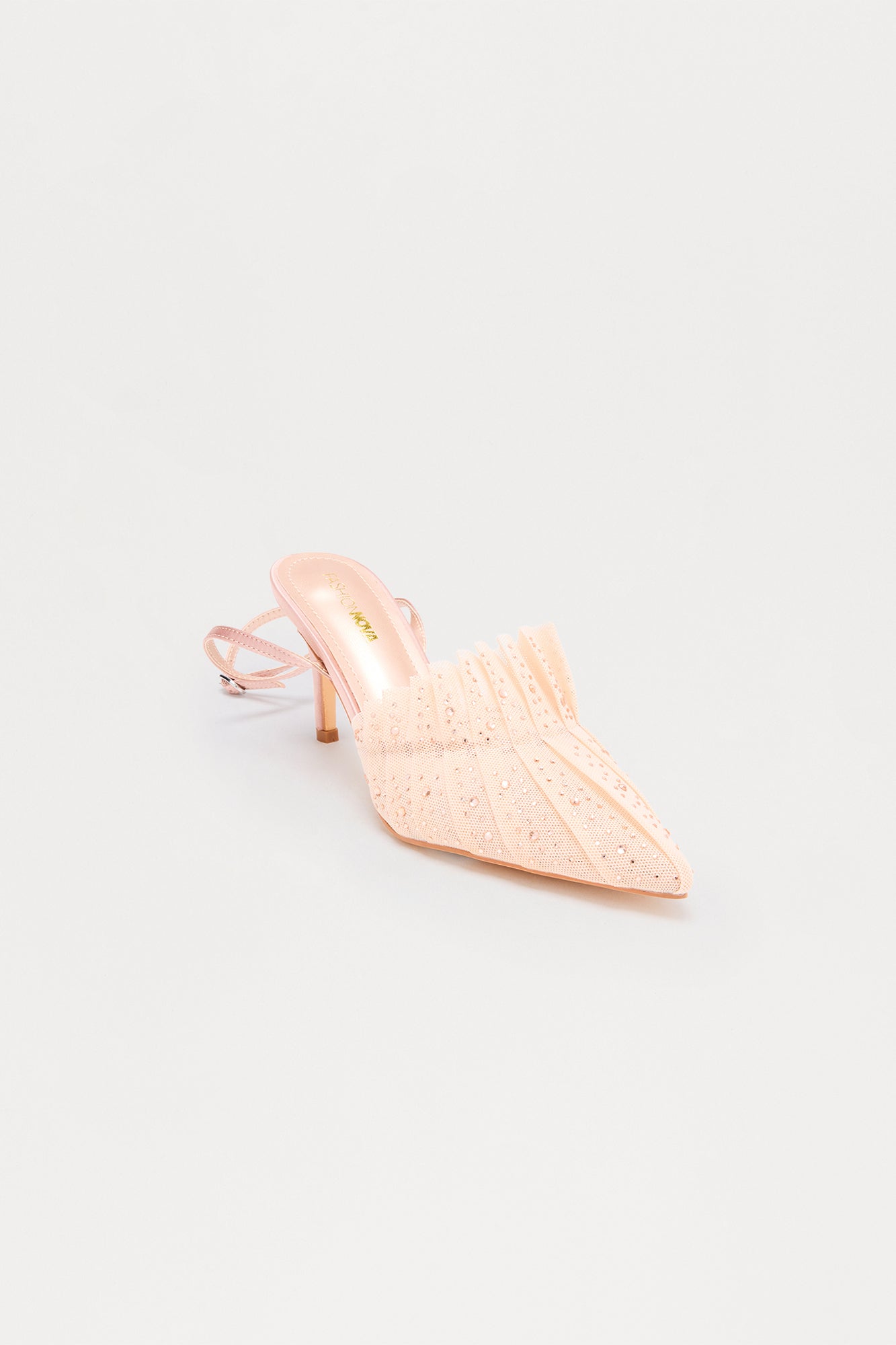 Gracelynn Rhinestone Mesh Pumps - Nude