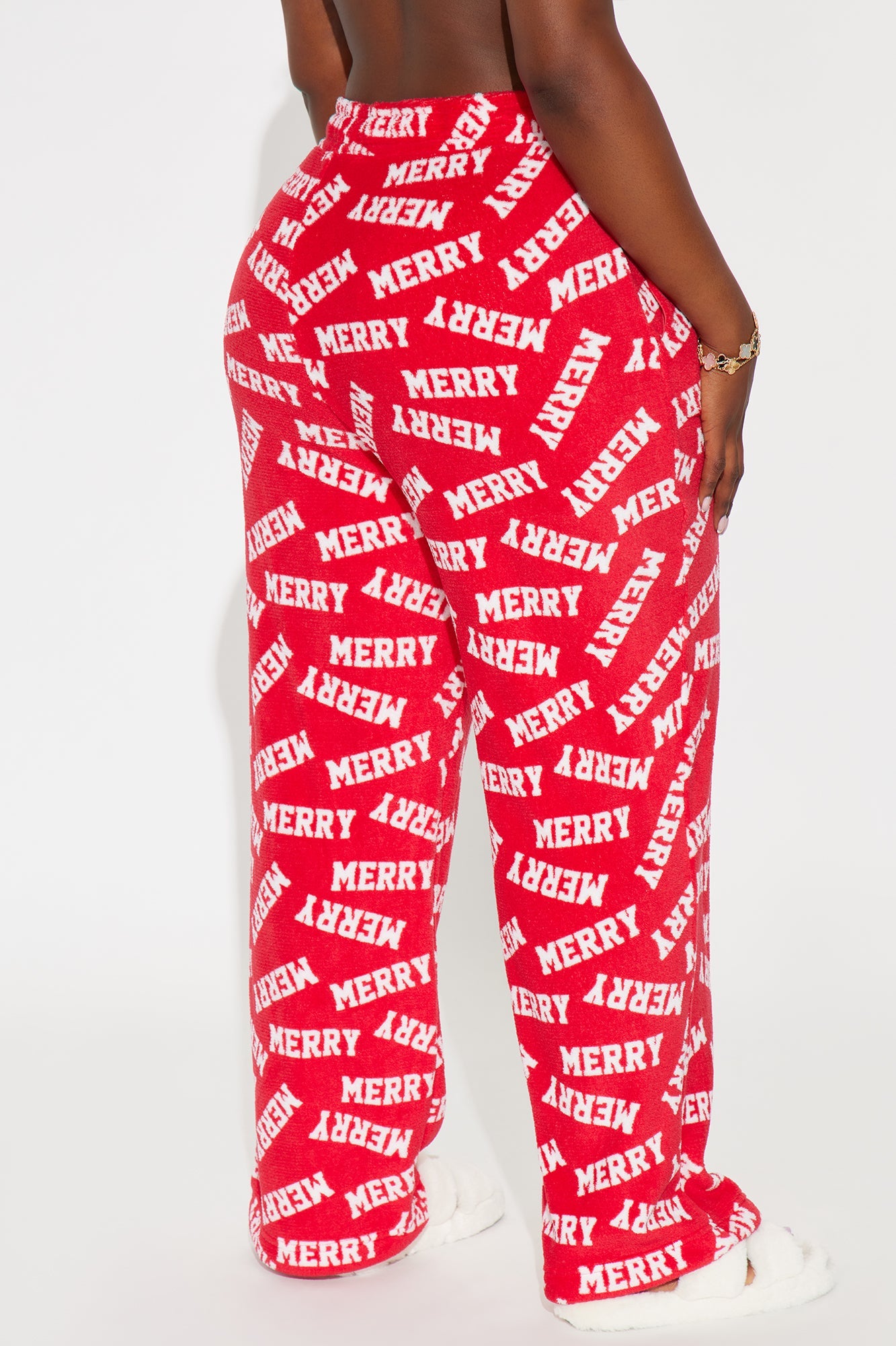 Merry Everything Matching Family Plush PJ Pants - Red/White