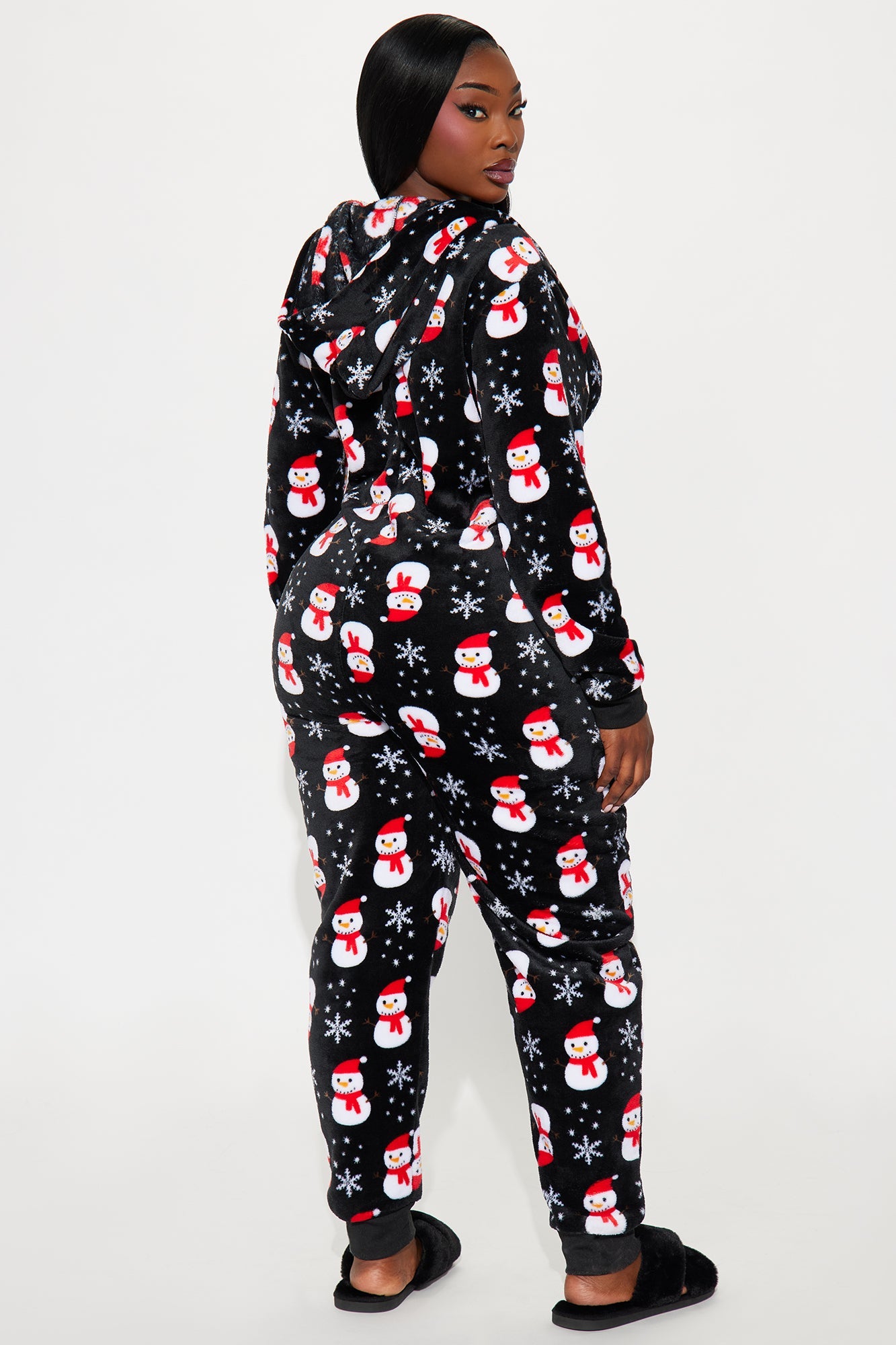 Cozy Snowman Matching Family Plush Hoodie PJ Jumpsuit Onesie - Black/combo