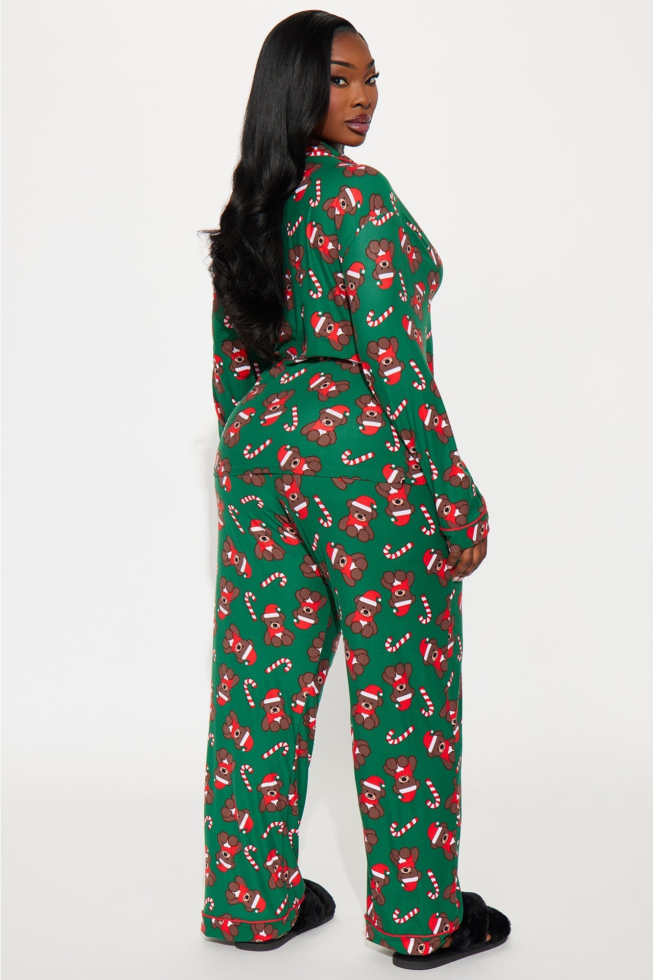 Merry Teddy Bears Matching Family Long Sleeve PJ Pant Set - Green/combo