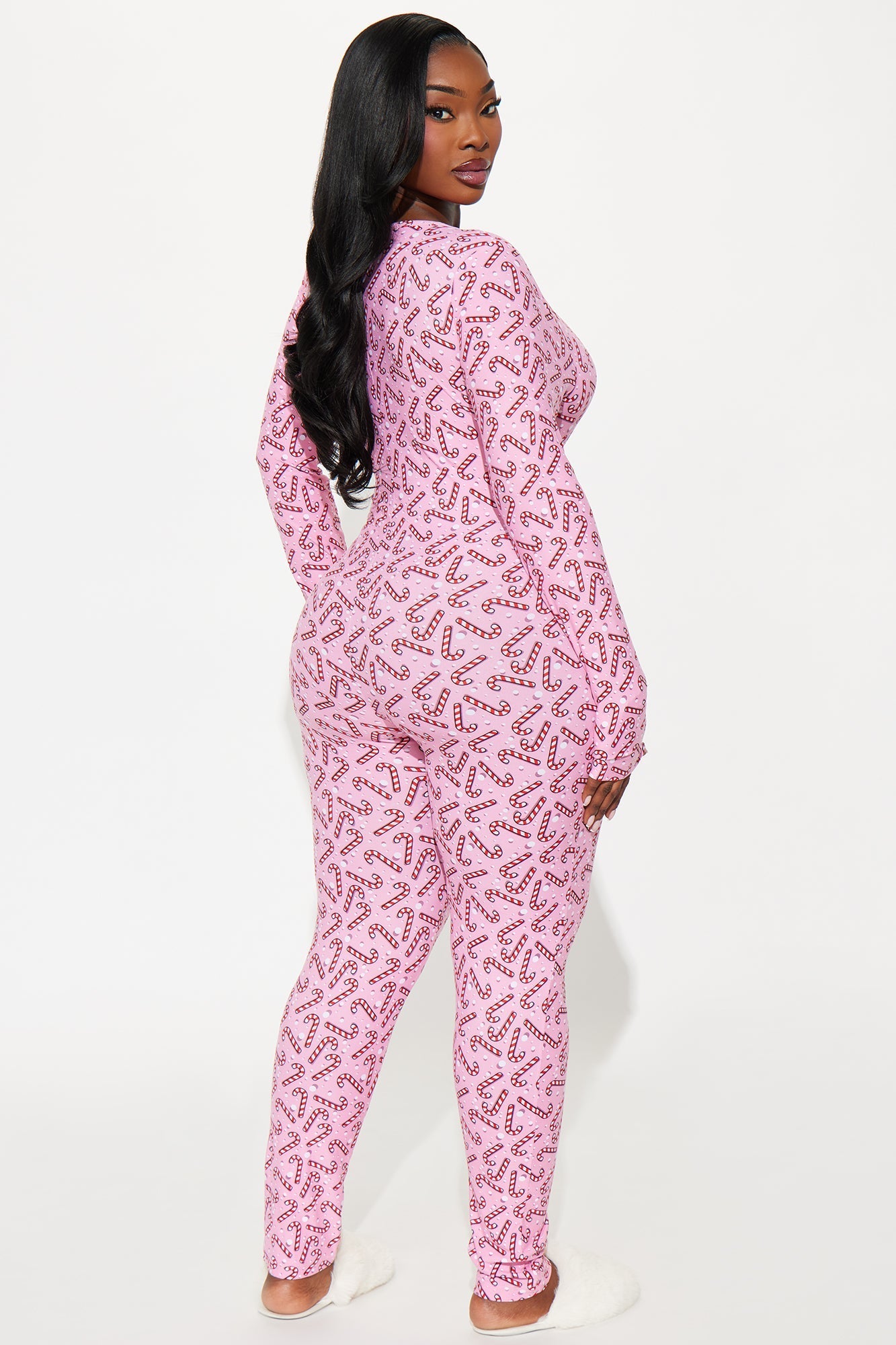 Sweet Candy Cane Long Sleeve PJ Jumpsuit Onesie - Pink