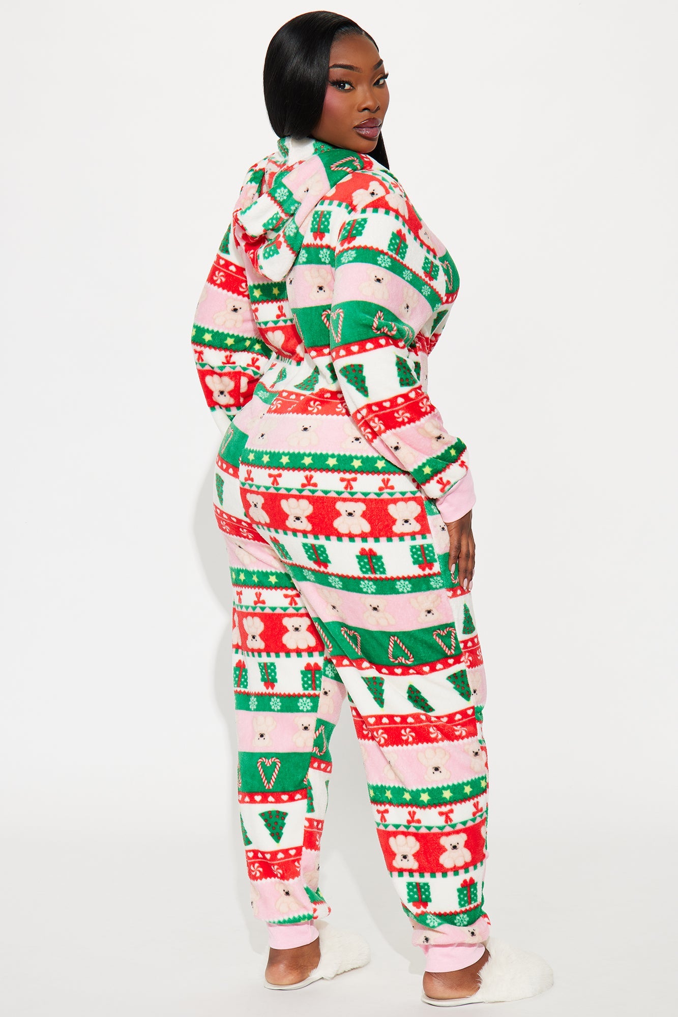 Sweetest Holiday Plush Hoodie PJ Jumpsuit Onesie - Green/combo