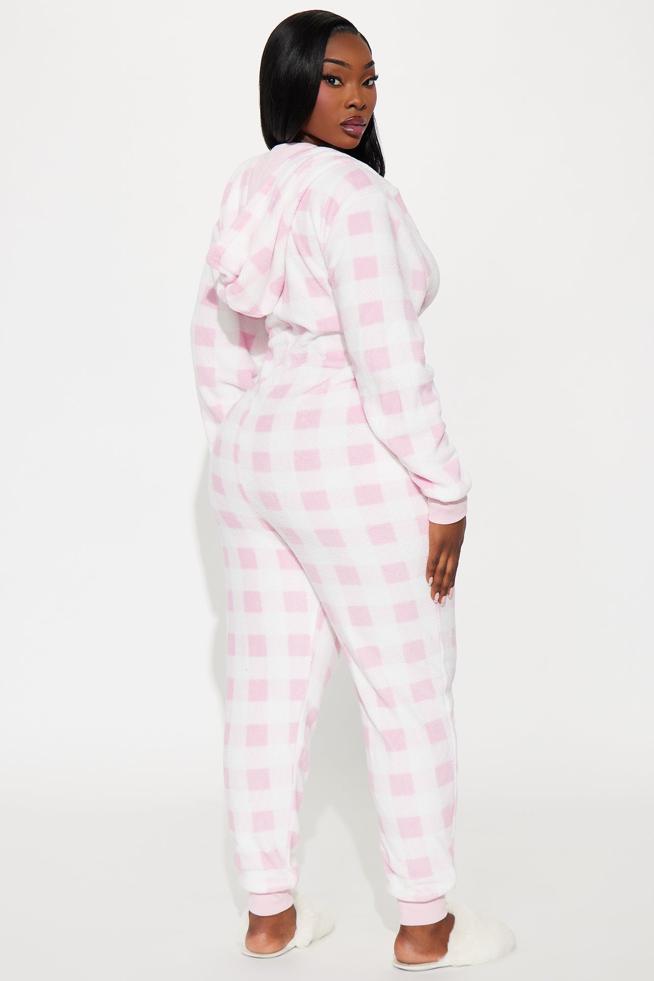 Cute And Cozy Plush Hoodie PJ Jumpsuit Onesie - White/Pink