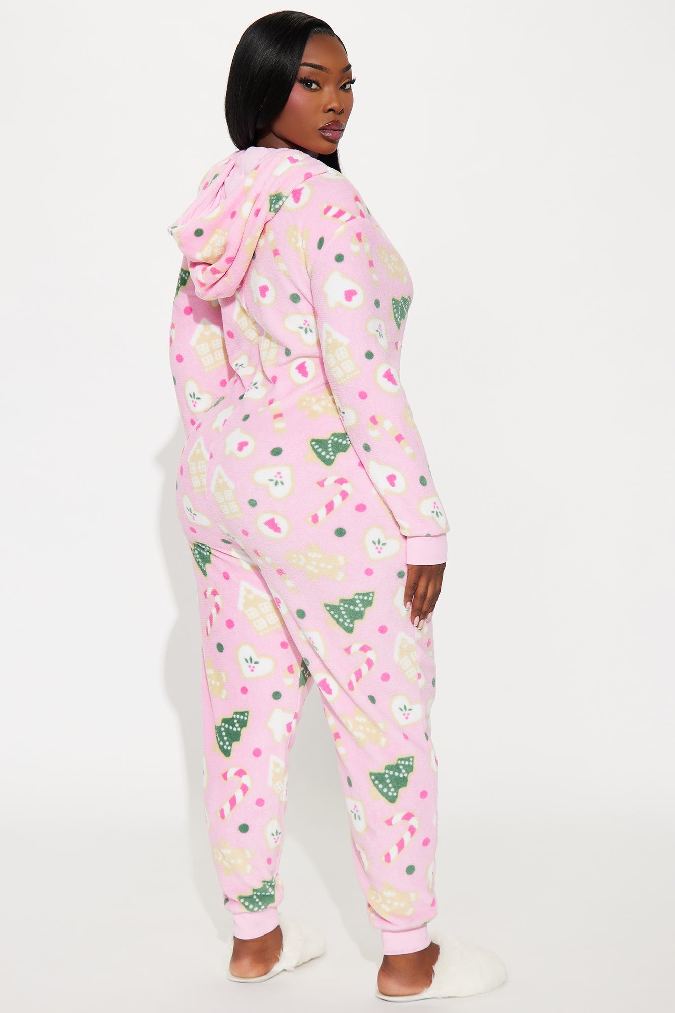 Christmas Treats Plush Hoodie PJ Jumpsuit Onesie - Pink/combo