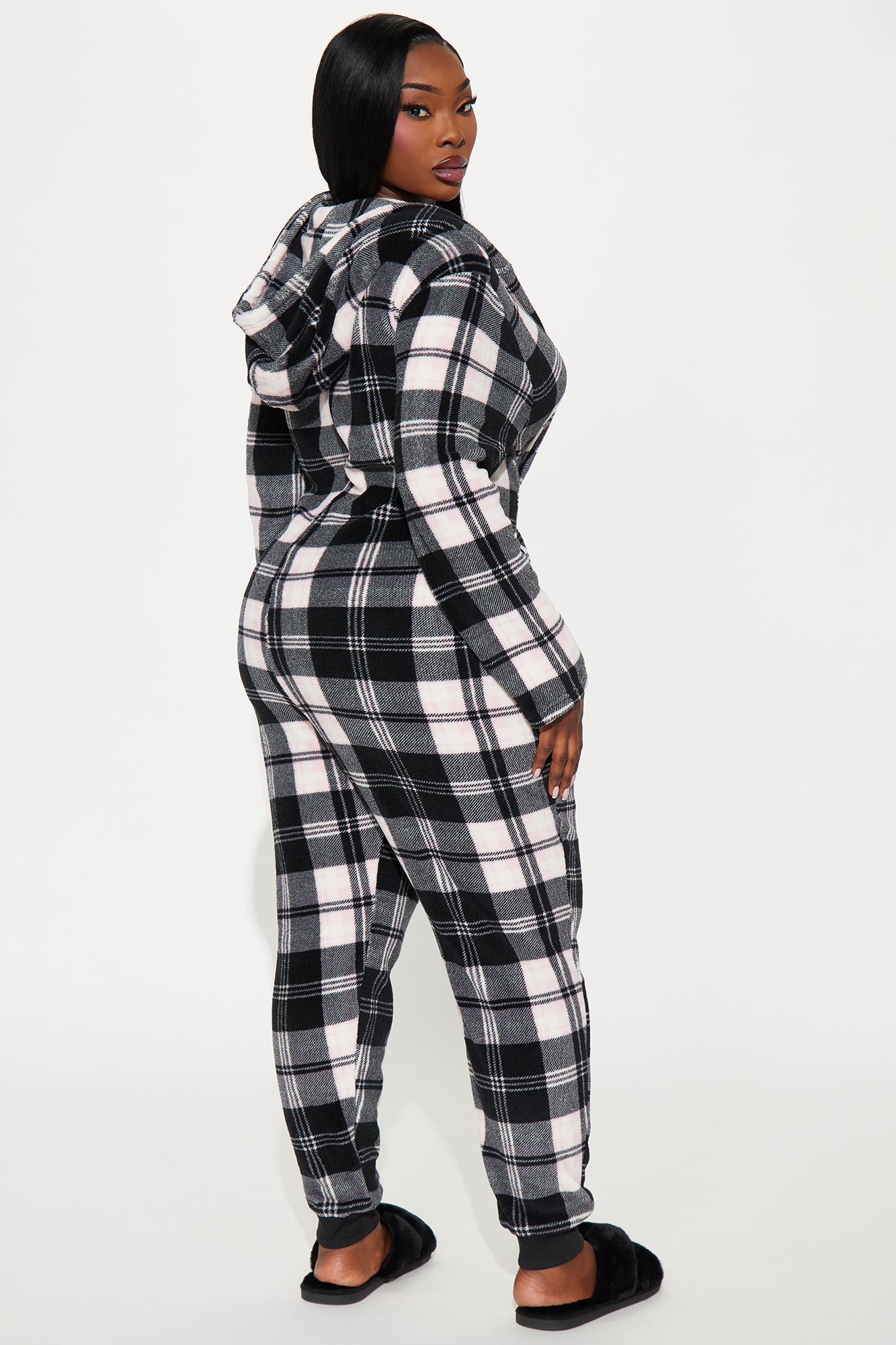 Staying Warm Plush PJ Jumpsuit Onesie - Black/Pink