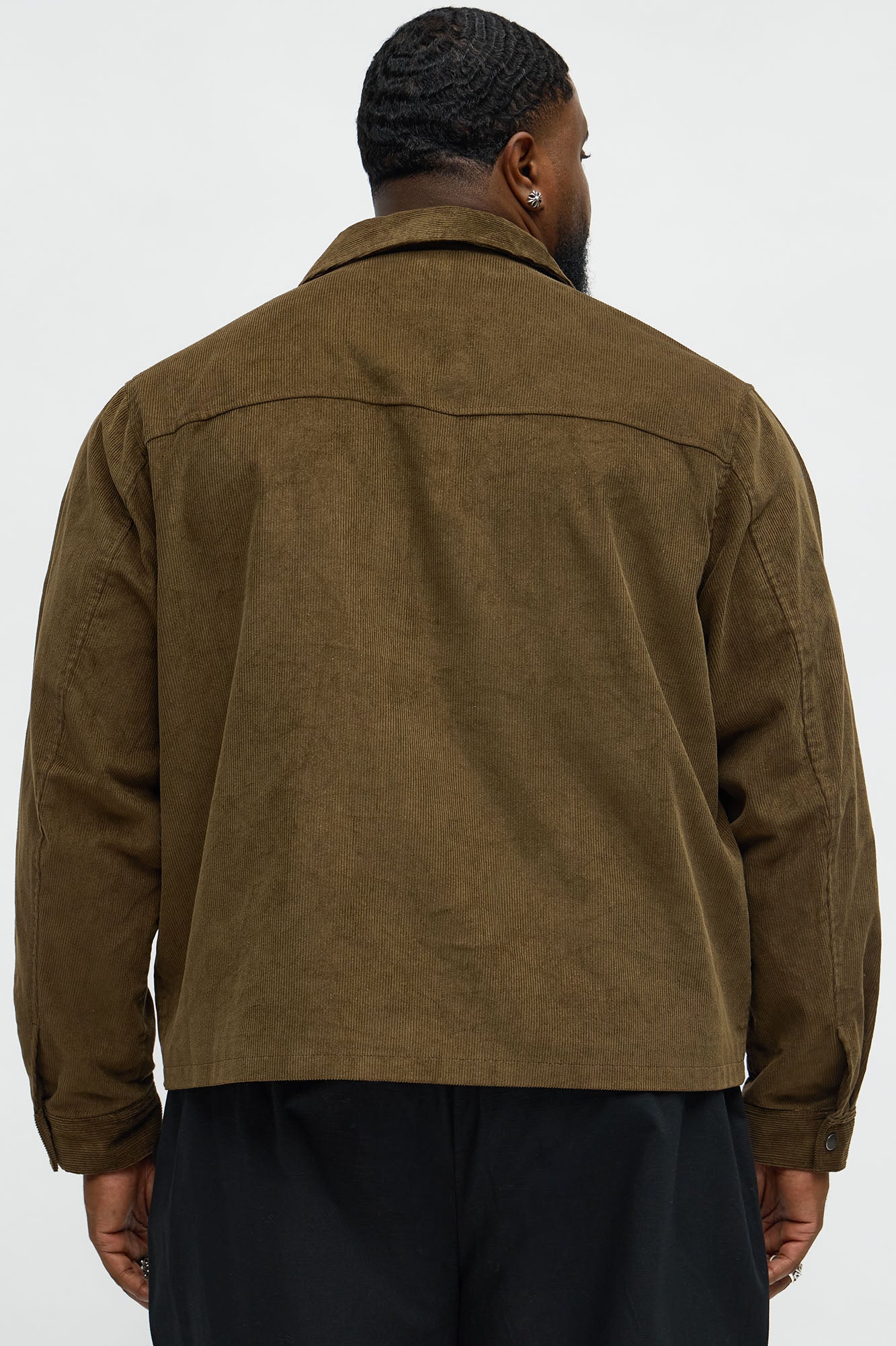 Textured Corduroy Cargo Pocket Zip Jacket - Brown