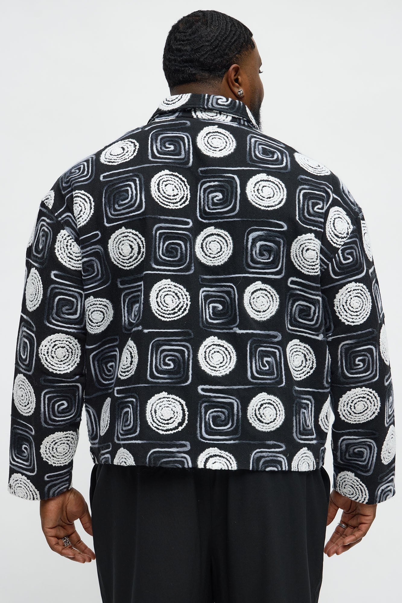 Cropped Textured I'm Spiraling Work Jacket - Black/White
