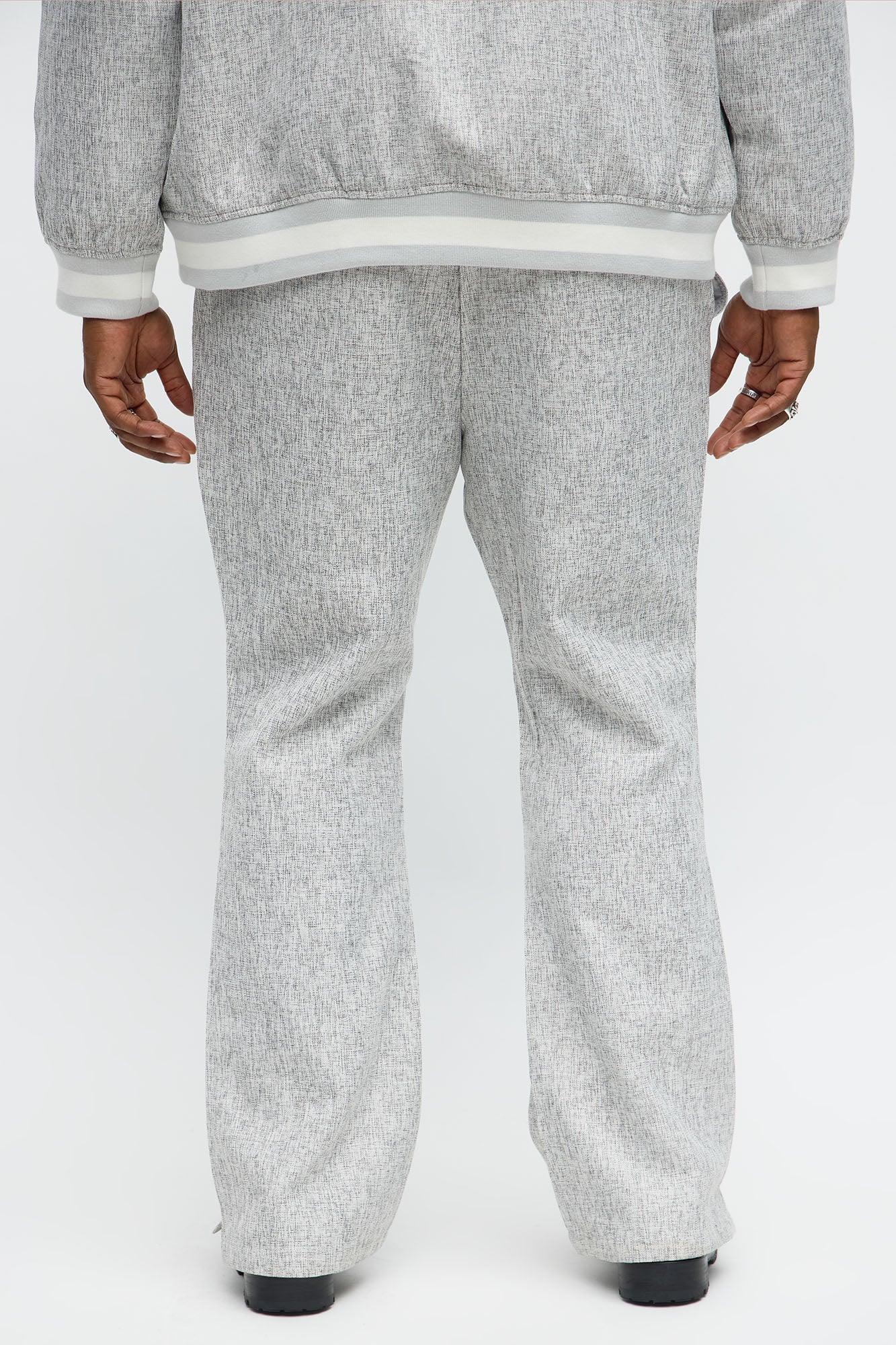 Slim Flare Slit Tweed Textured Pant - Grey/combo