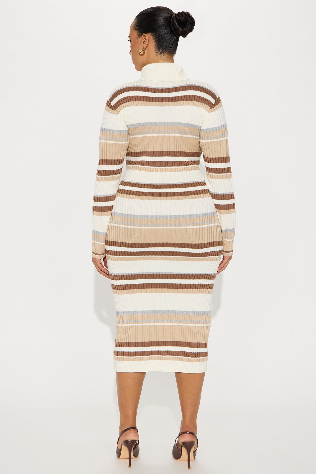 Jeannie Striped Sweater Midi Dress - Brown/combo