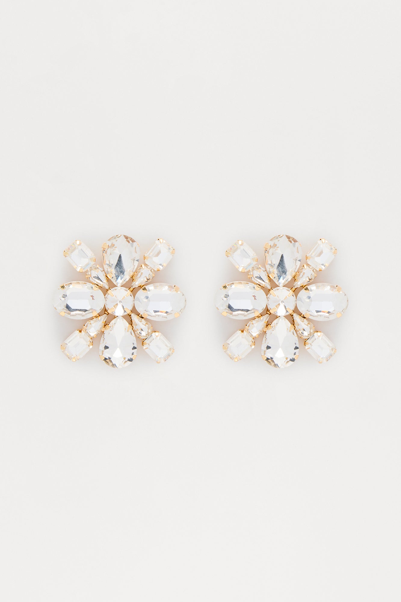 Magnolia Rhinestone Drop Earrings - Gold